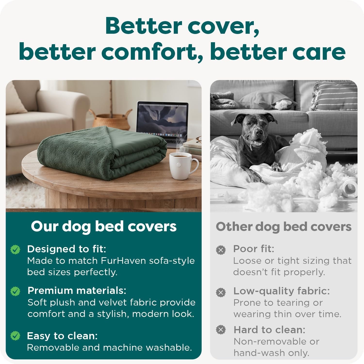 image:imageFurHaven Dog Bed Cover Replacement SofaStyle Design with Soft Breathable Fabric for Cozy Comfort Machine Washable Jumbo Plus XXL Plush amp Velvet Waves BrownstoneFaux Fur Velvet Dark Sage