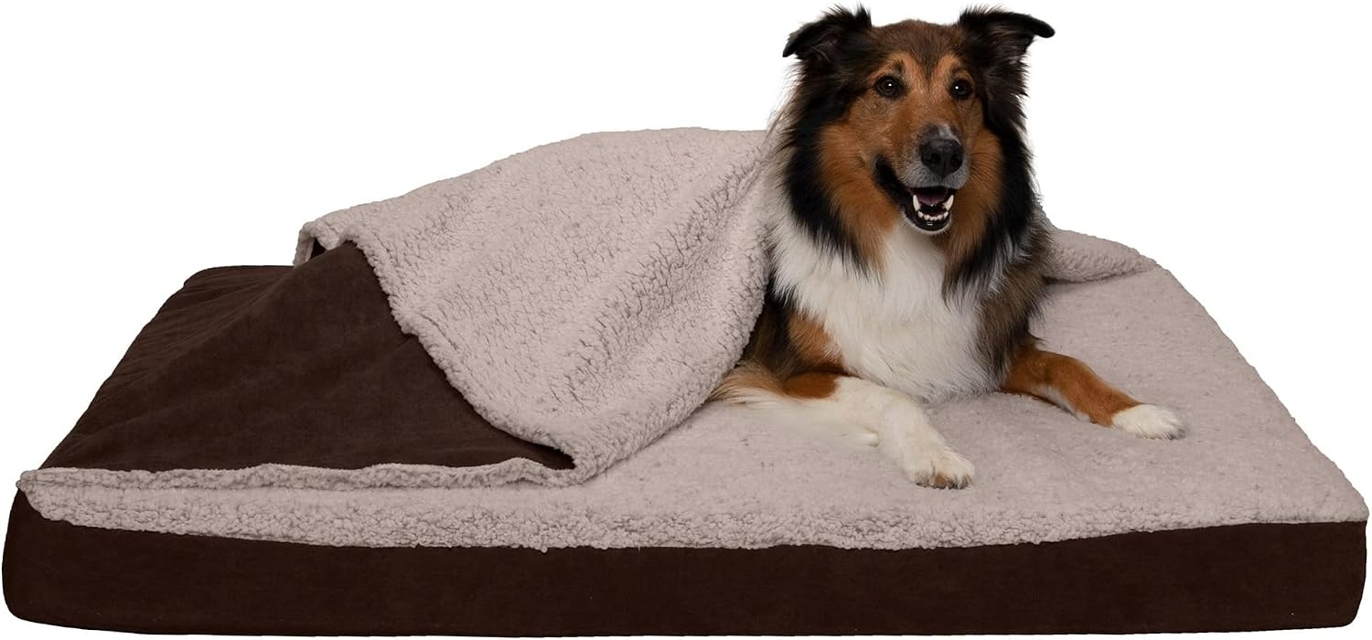 image:imageFurHaven Dog Bed Cover Replacement SofaStyle Design with Soft Breathable Fabric for Cozy Comfort Machine Washable Jumbo Plus XXL Plush amp Velvet Waves BrownstoneBlanket Top Berber Suede Espresso