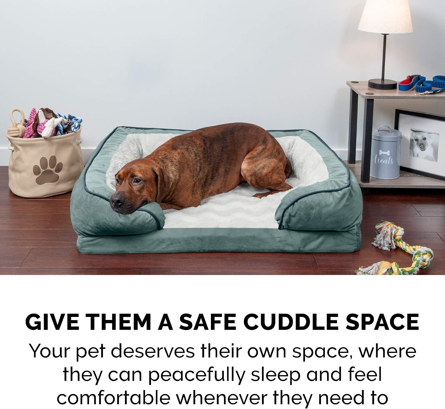 image:imageFurHaven Dog Bed Cover Replacement SofaStyle Design with Soft Breathable Fabric for Cozy Comfort Machine Washable Jumbo Plus XXL Plush amp Velvet Waves BrownstoneCeladon Green