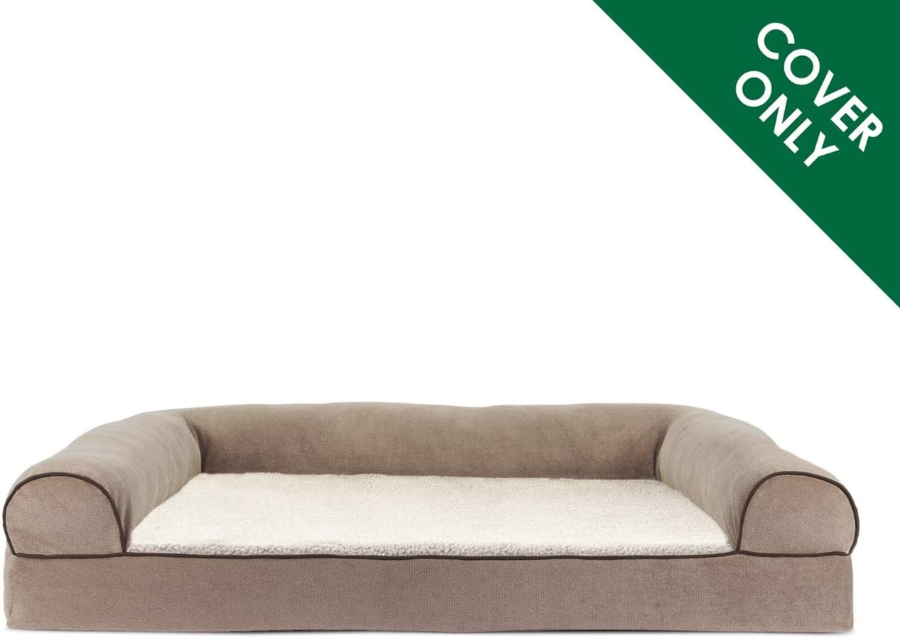 image:imageFurHaven Dog Bed Cover Replacement SofaStyle Design with Soft Breathable Fabric for Cozy Comfort Machine Washable Jumbo Plus XXL Plush amp Velvet Waves BrownstoneSherpa Chenille Cream
