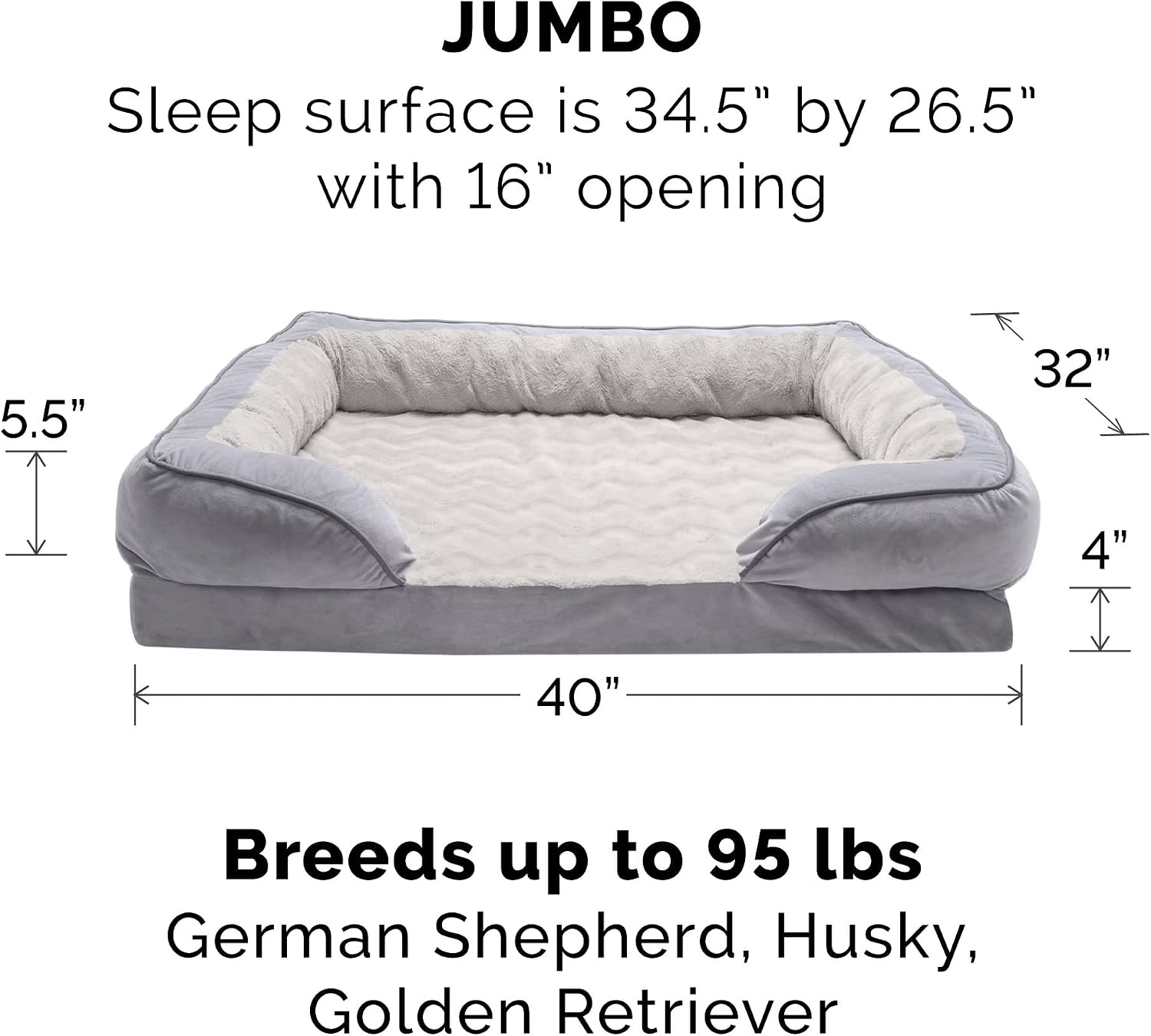image:imageFurHaven Dog Bed Cover Replacement SofaStyle Design with Soft Breathable Fabric for Cozy Comfort Machine Washable Jumbo Plus XXL Plush amp Velvet Waves BrownstoneGranite Gray