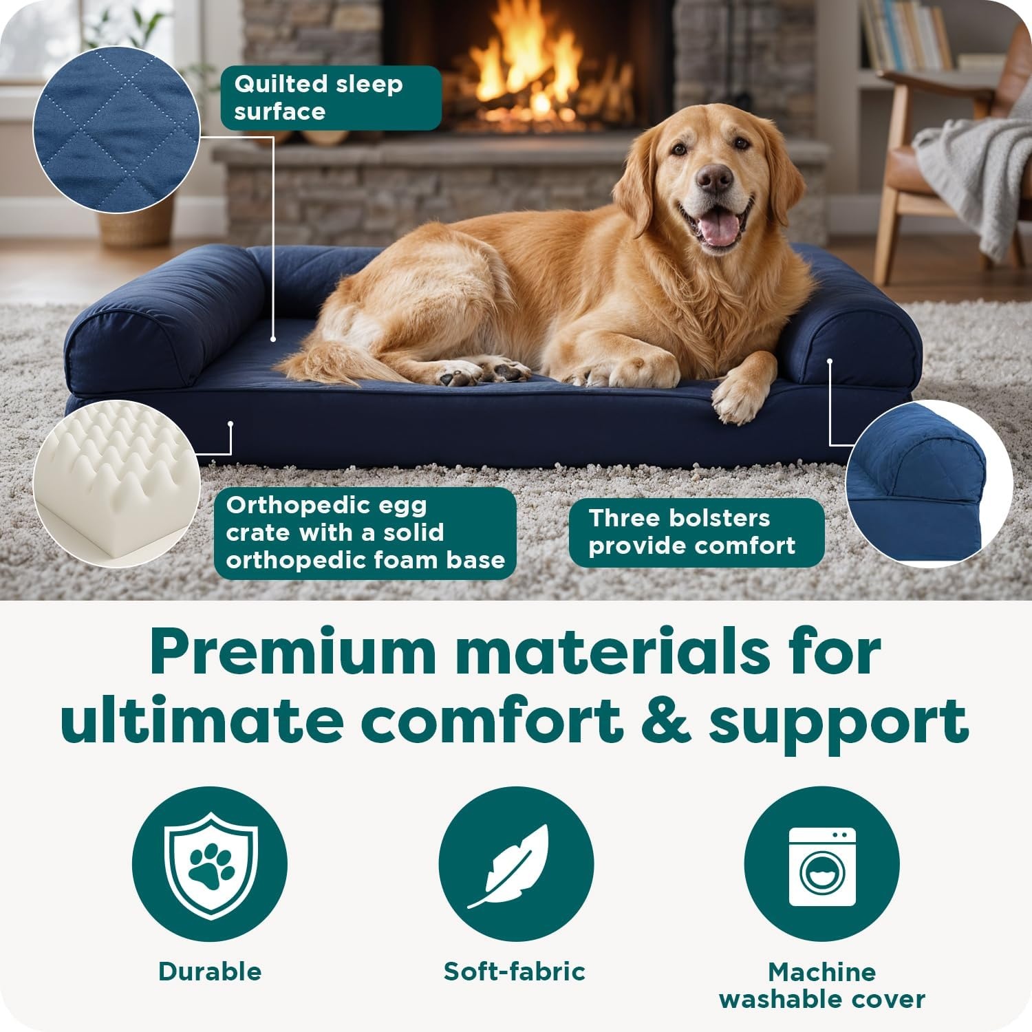 image:imageFurHaven Dog Bed Cover Replacement SofaStyle Design with Soft Breathable Fabric for Cozy Comfort Machine Washable Jumbo Plus XXL Plush amp Velvet Waves BrownstoneCeladon Green