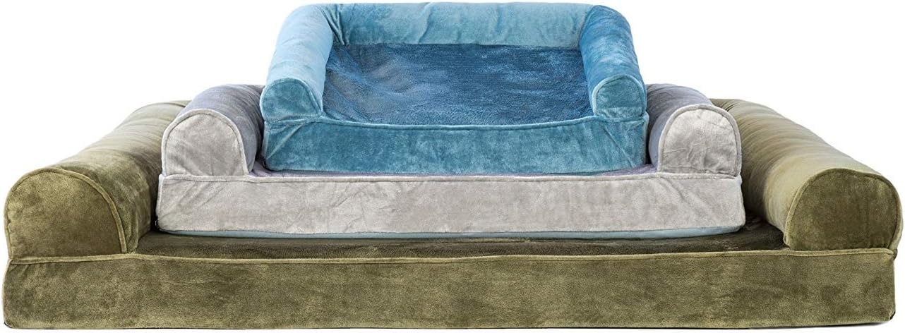 image:imageFurHaven Dog Bed Cover Replacement SofaStyle Design with Soft Breathable Fabric for Cozy Comfort Machine Washable Jumbo Plus XXL Plush amp Velvet Waves BrownstoneFaux Fur Velvet Harbor Blue