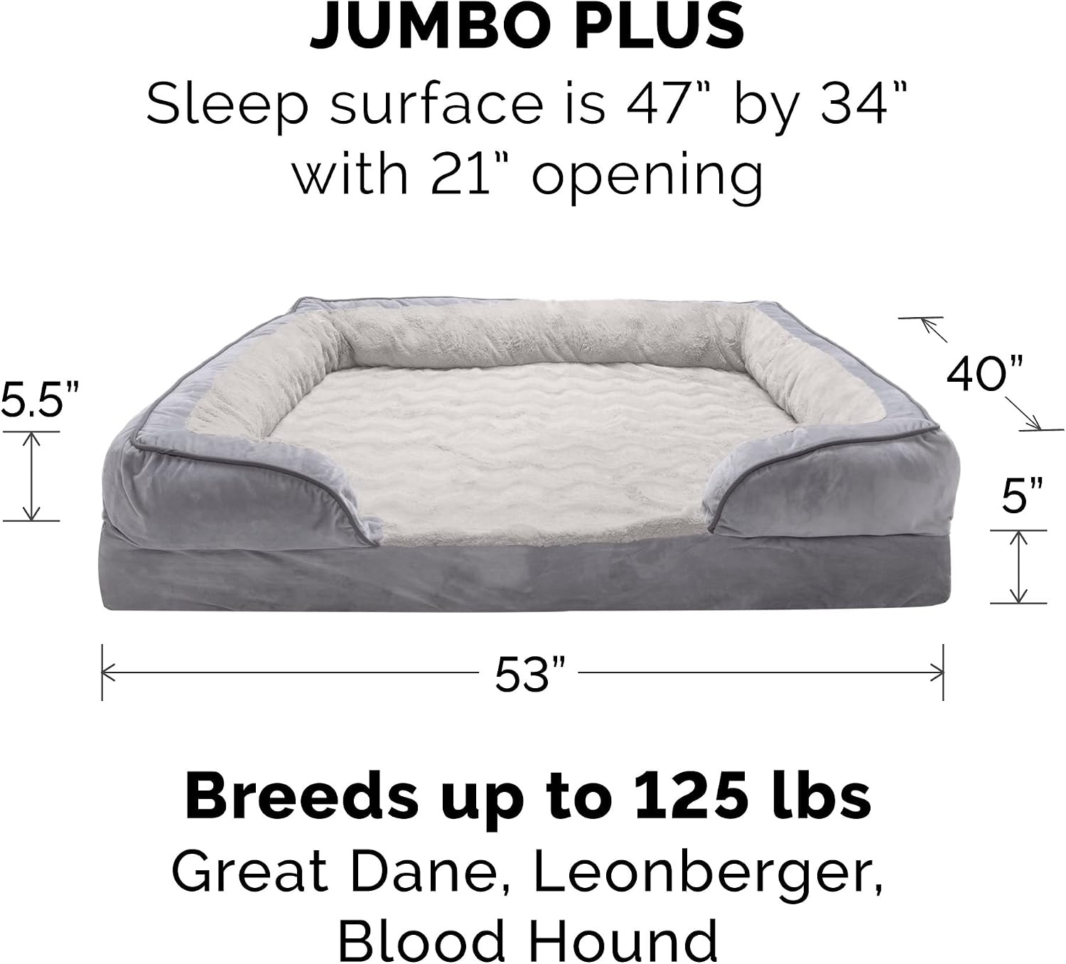image:imageFurHaven Dog Bed Cover Replacement SofaStyle Design with Soft Breathable Fabric for Cozy Comfort Machine Washable Jumbo Plus XXL Plush amp Velvet Waves BrownstoneGranite Gray