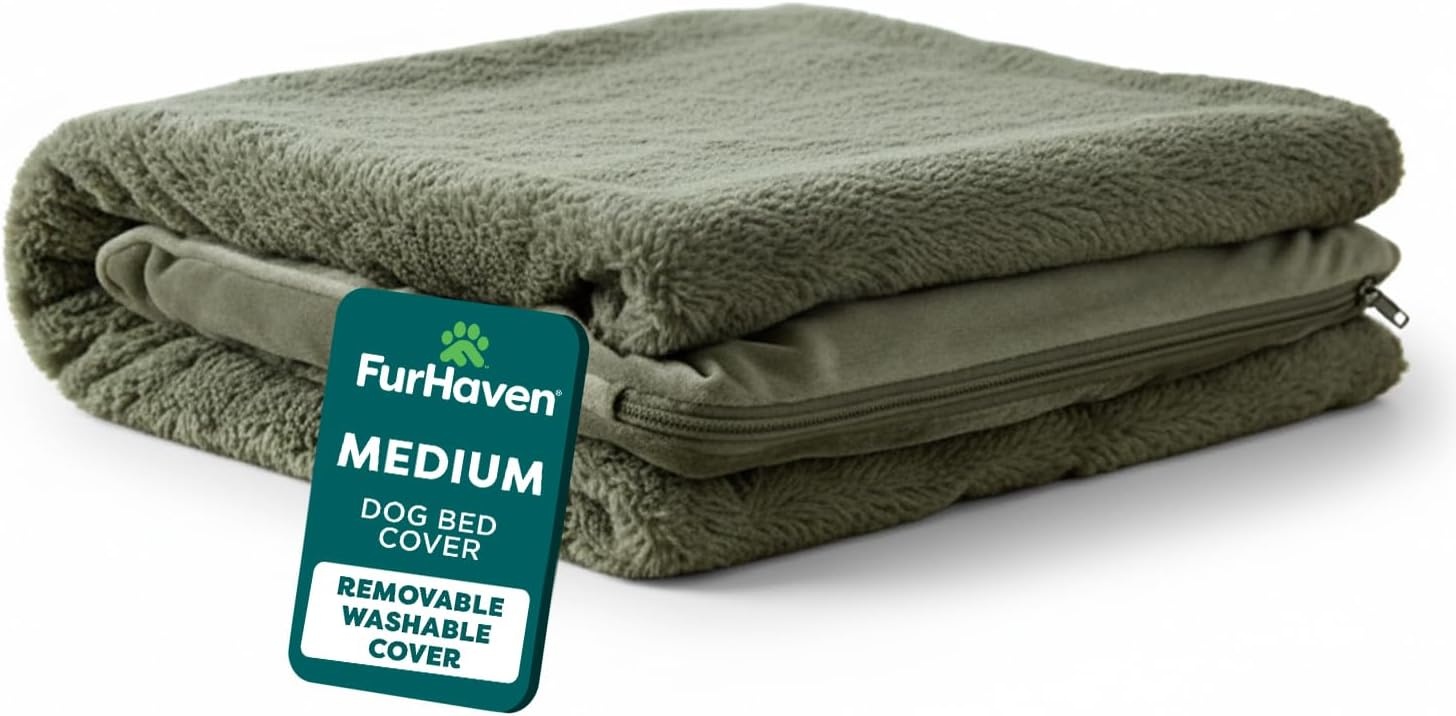 image:imageFurHaven Dog Bed Cover Replacement SofaStyle Design with Soft Breathable Fabric for Cozy Comfort Machine Washable Jumbo Plus XXL Plush amp Velvet Waves BrownstoneFaux Fur Velvet Dark Sage