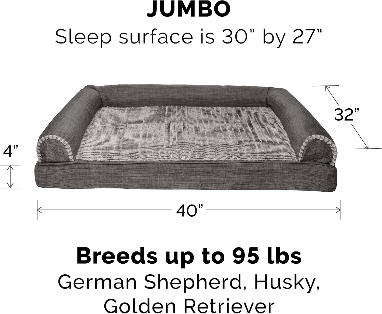 image:imageFurHaven Dog Bed Cover Replacement SofaStyle Design with Soft Breathable Fabric for Cozy Comfort Machine Washable Jumbo Plus XXL Plush amp Velvet Waves BrownstoneCharcoal