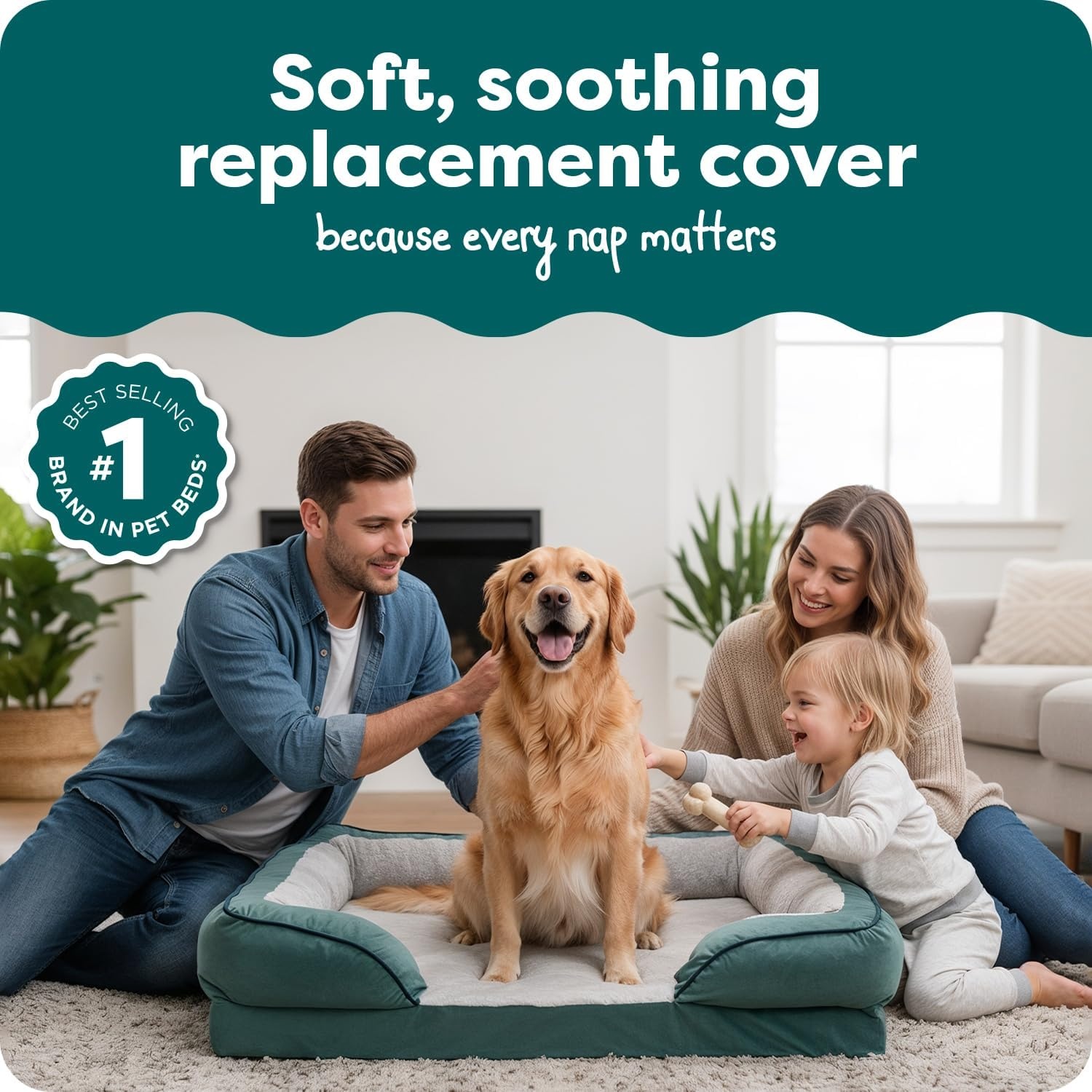 image:imageFurHaven Dog Bed Cover Replacement SofaStyle Design with Soft Breathable Fabric for Cozy Comfort Machine Washable Jumbo Plus XXL Plush amp Velvet Waves BrownstoneCeladon Green