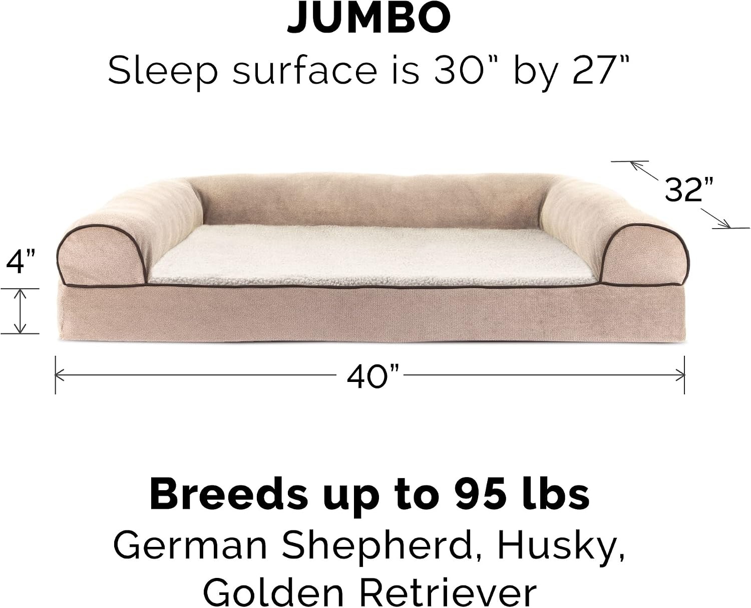 image:imageFurHaven Dog Bed Cover Replacement SofaStyle Design with Soft Breathable Fabric for Cozy Comfort Machine Washable Jumbo Plus XXL Plush amp Velvet Waves BrownstoneSherpa Chenille Cream