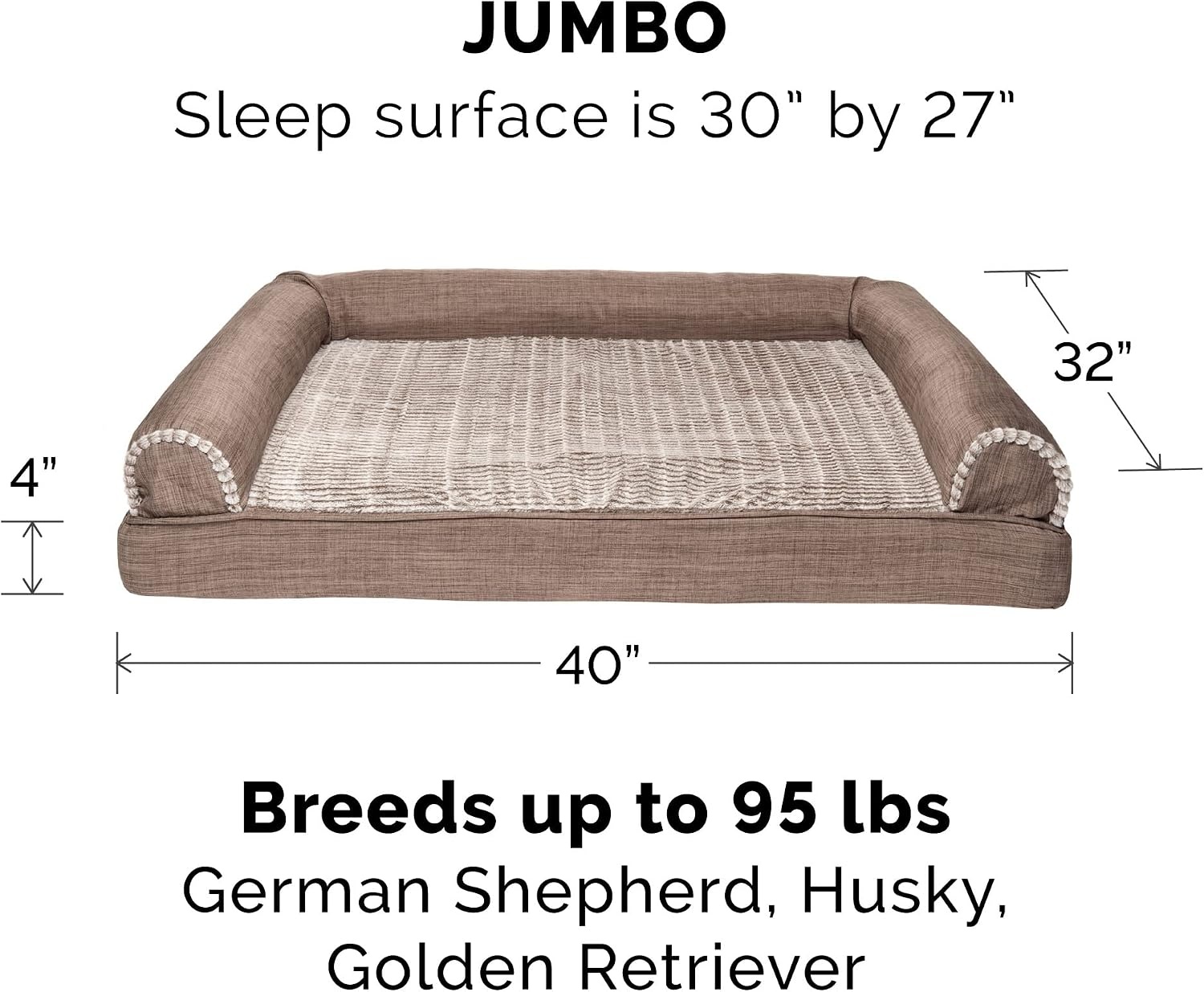 image:imageFurHaven Dog Bed Cover Replacement SofaStyle Design with Soft Breathable Fabric for Cozy Comfort Machine Washable Jumbo Plus XXL Plush amp Velvet Waves BrownstoneWoodsmoke
