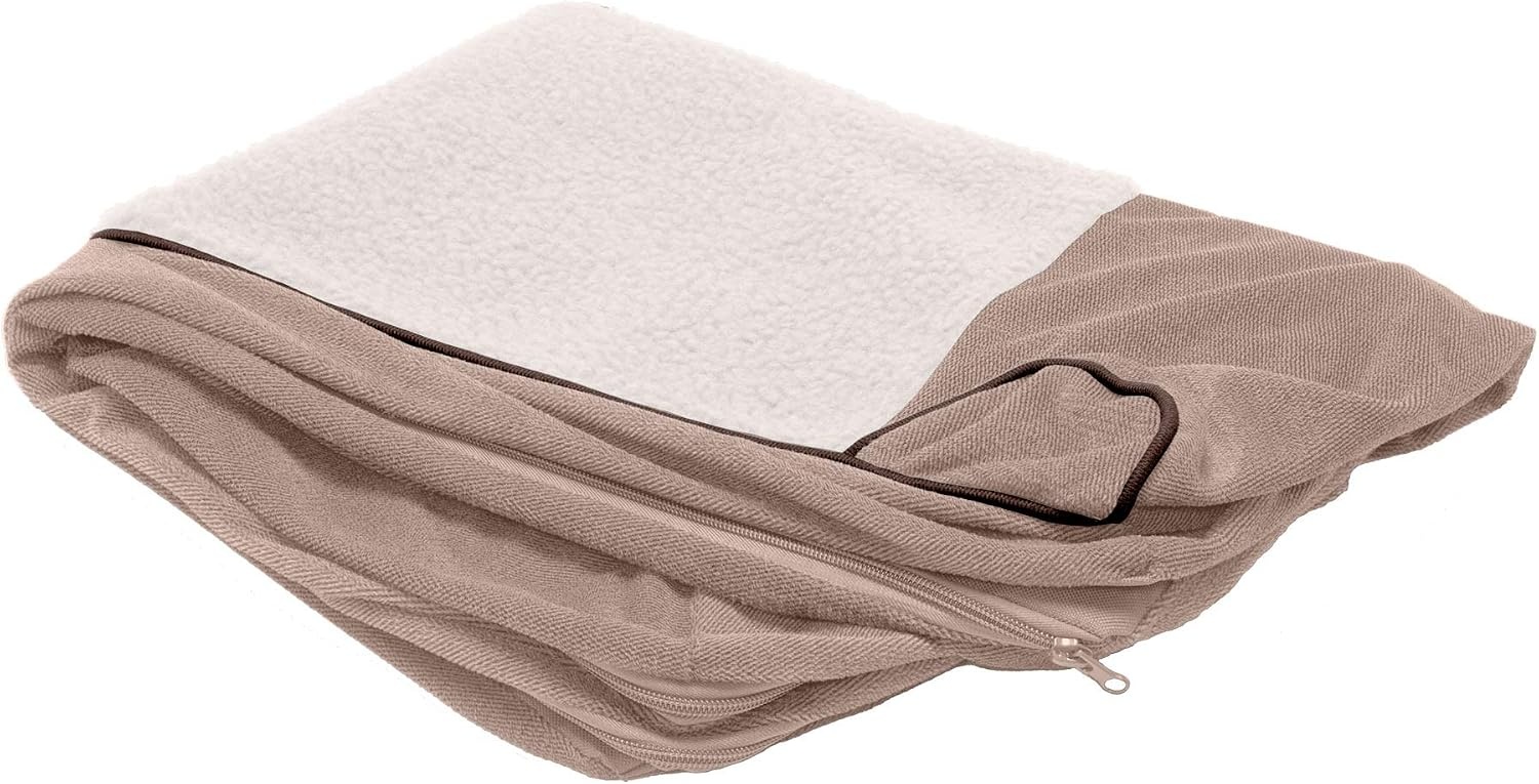 image:imageFurHaven Dog Bed Cover Replacement SofaStyle Design with Soft Breathable Fabric for Cozy Comfort Machine Washable Jumbo Plus XXL Plush amp Velvet Waves BrownstoneSherpa Chenille Cream
