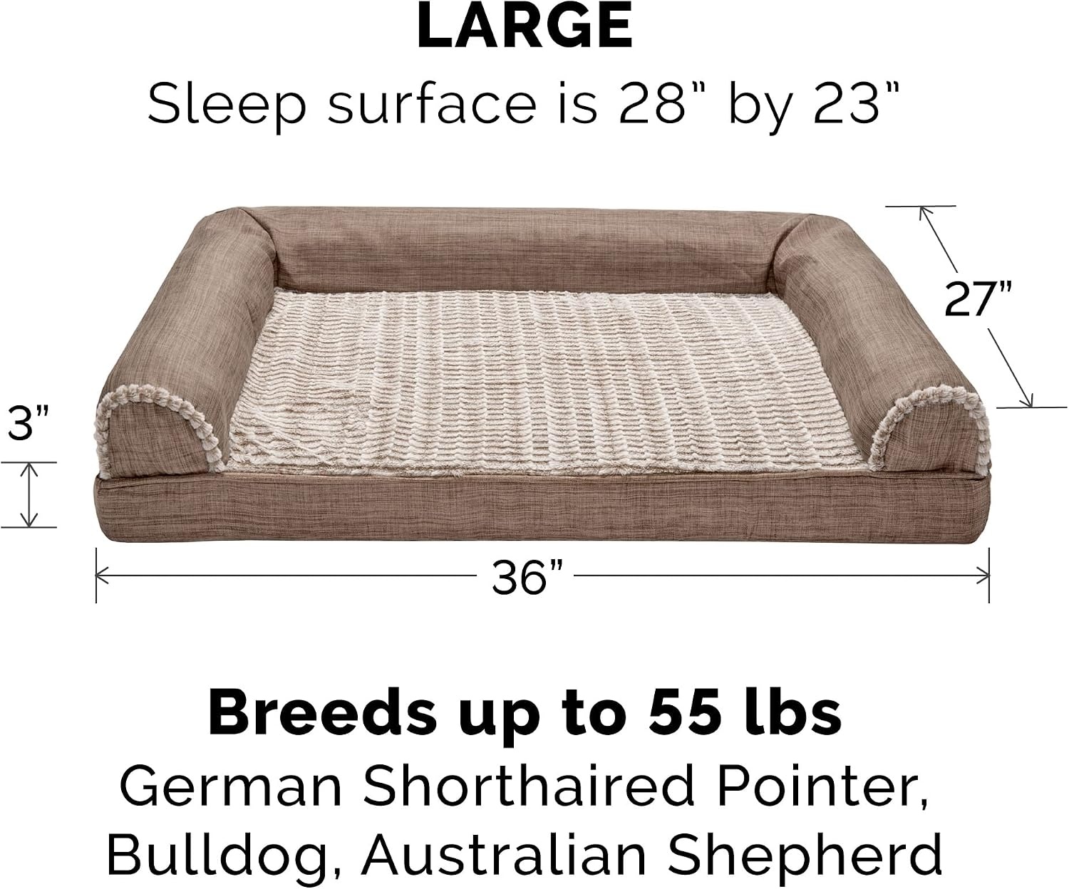 image:imageFurHaven Dog Bed Cover Replacement SofaStyle Design with Soft Breathable Fabric for Cozy Comfort Machine Washable Jumbo Plus XXL Plush amp Velvet Waves BrownstoneWoodsmoke