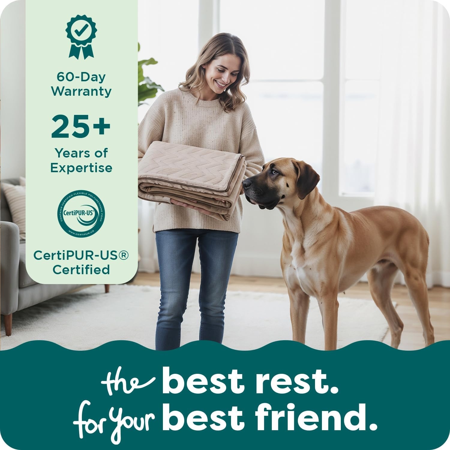 image:imageFurHaven Dog Bed Cover Replacement SofaStyle Design with Soft Breathable Fabric for Cozy Comfort Machine Washable Large Plush amp Velvet Waves Celadon GreenBrownstone