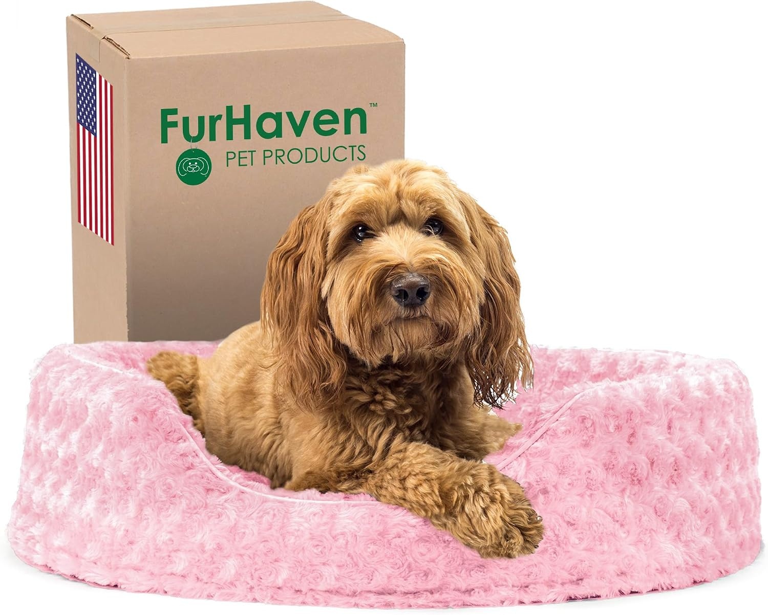 image:imageFurHaven Dog Bed for Small Dogs Oval Lounger with Soft Pillow Cushion Insert for Cozy Comfort Removable Washable Cover Small Faux Fur amp Suede GrayPlush Pink