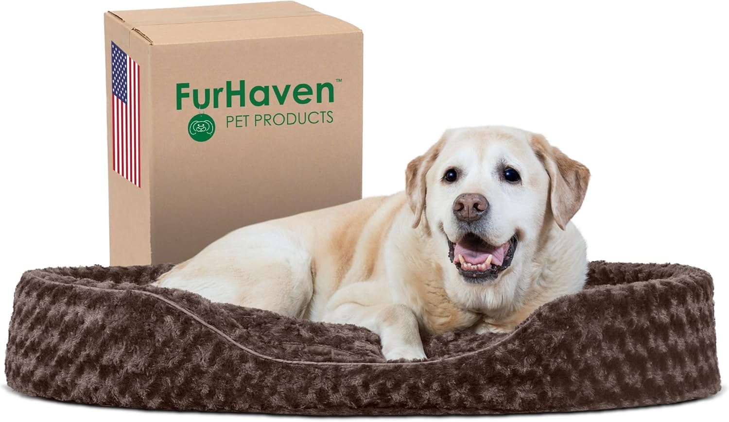 image:imageFurHaven Dog Bed for Small Dogs Oval Lounger with Soft Pillow Cushion Insert for Cozy Comfort Removable Washable Cover Small Faux Fur amp Suede GrayPlush Chocolate