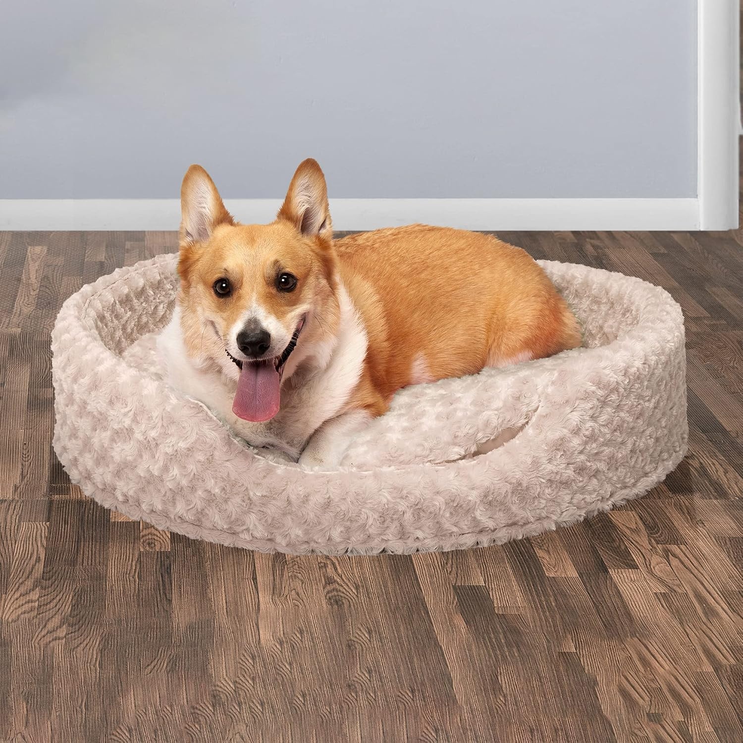 image:imageFurHaven Dog Bed for Small Dogs Oval Lounger with Soft Pillow Cushion Insert for Cozy Comfort Removable Washable Cover Small Faux Fur amp Suede GrayPlush Cream