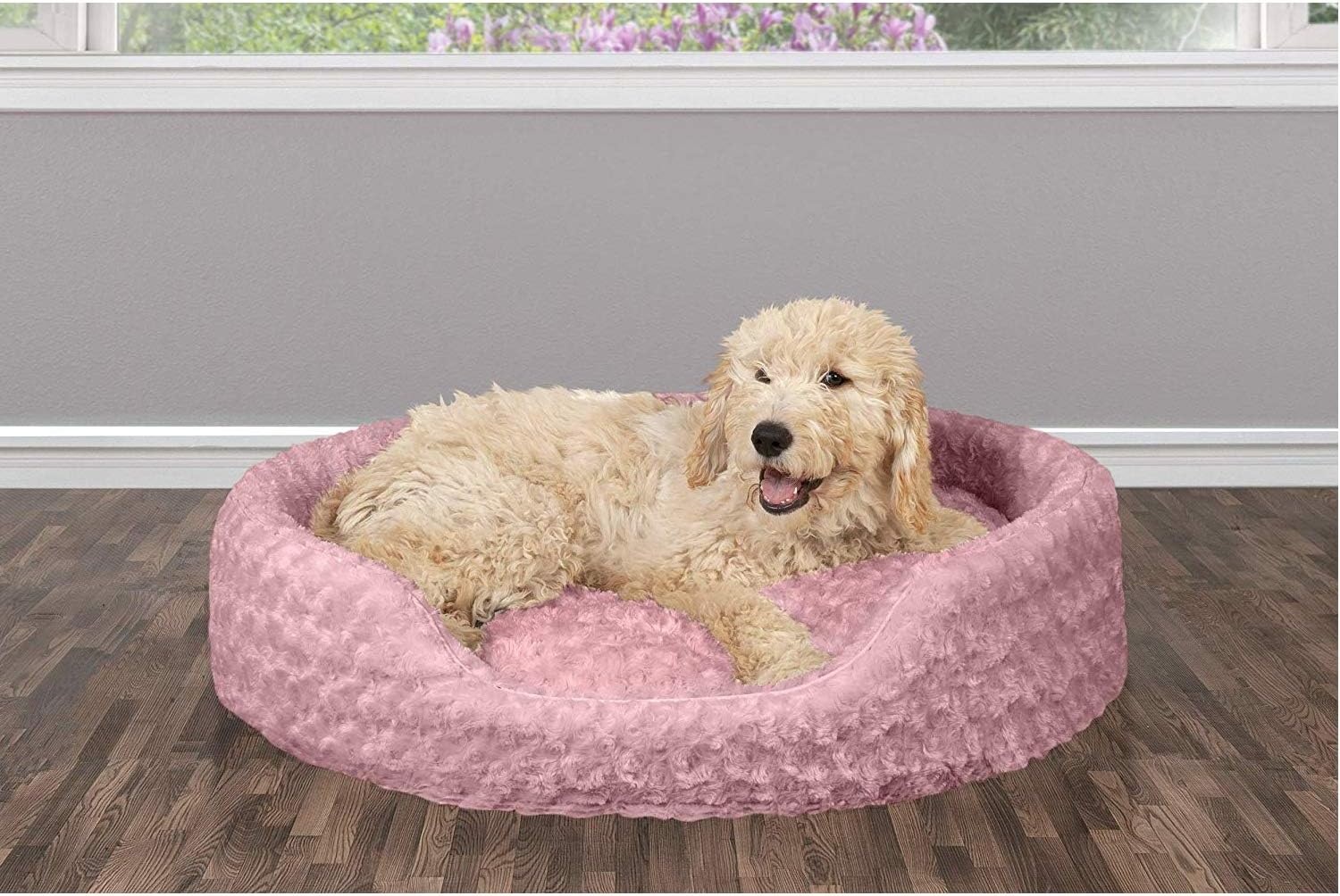image:imageFurHaven Dog Bed for Small Dogs Oval Lounger with Soft Pillow Cushion Insert for Cozy Comfort Removable Washable Cover Small Faux Fur amp Suede GrayPlush Pink
