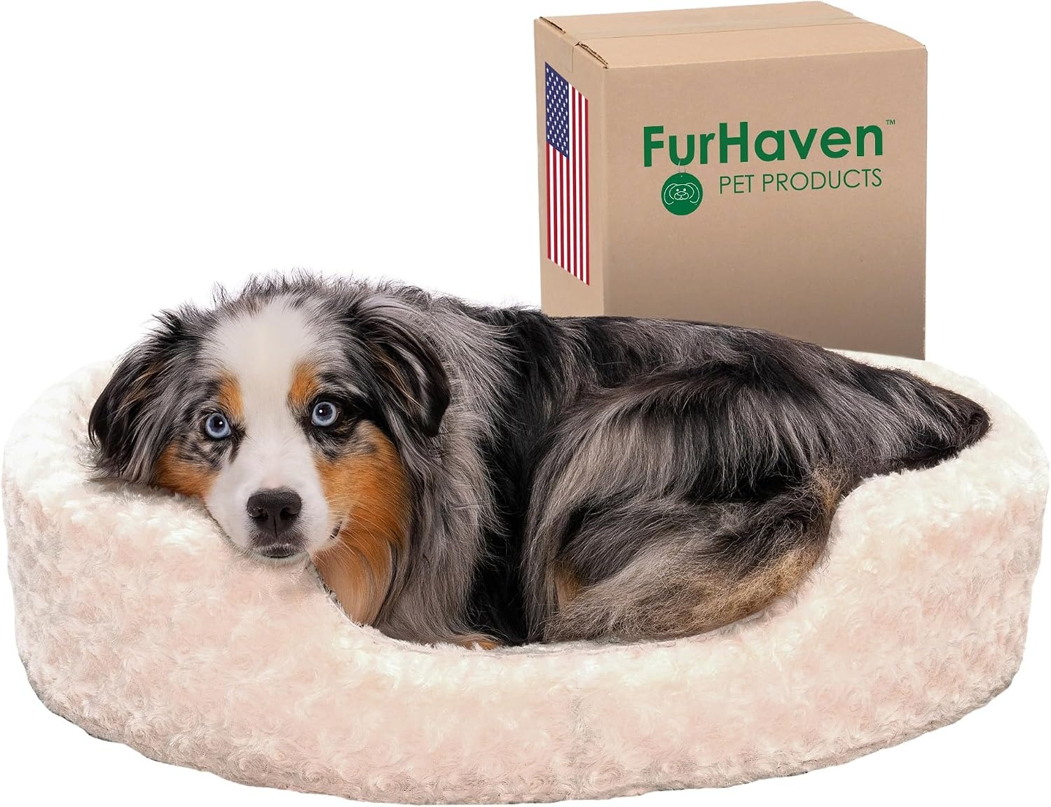 image:imageFurHaven Dog Bed for Small Dogs Oval Lounger with Soft Pillow Cushion Insert for Cozy Comfort Removable Washable Cover Small Faux Fur amp Suede GrayPlush Cream