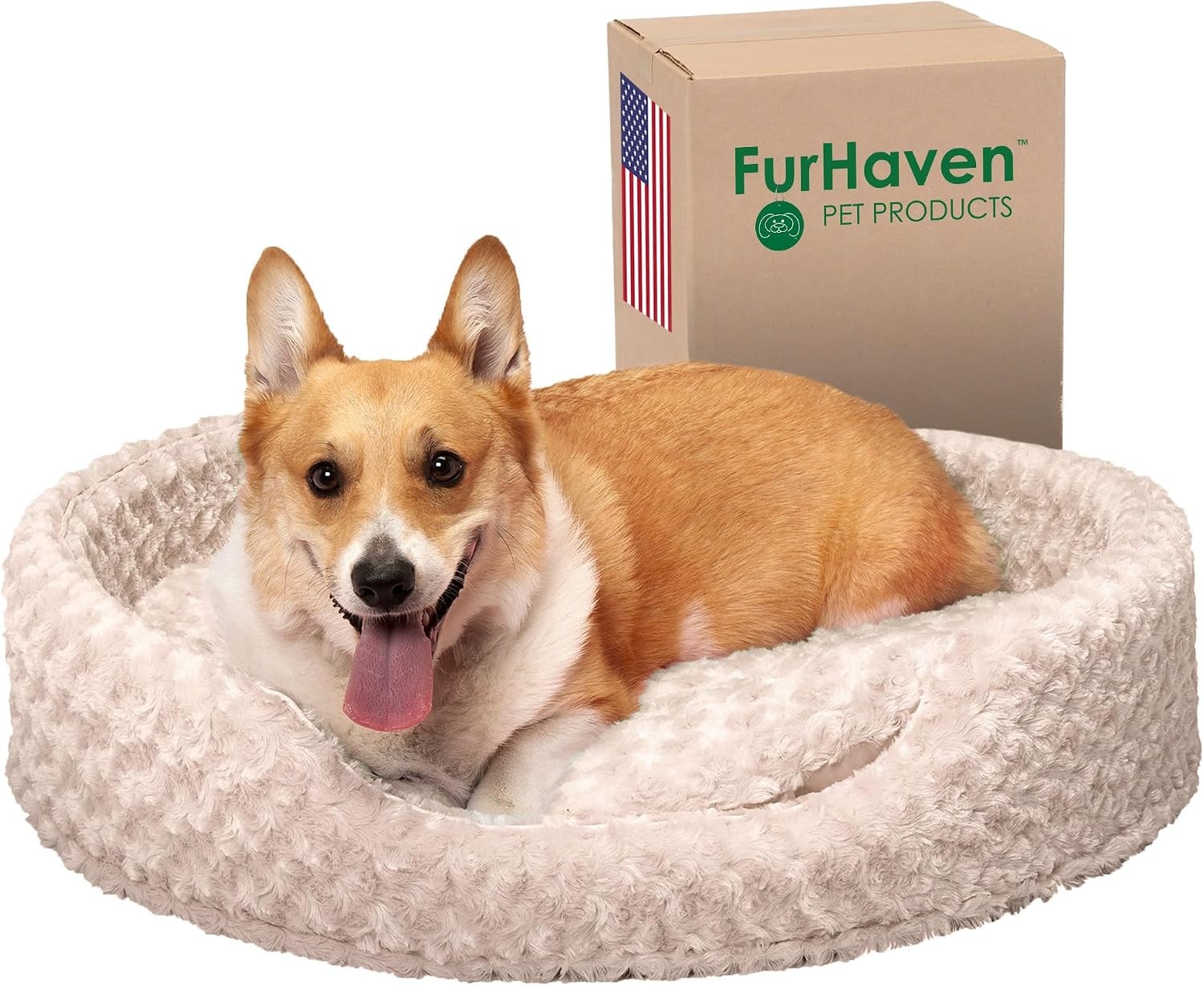 image:imageFurHaven Dog Bed for Small Dogs Oval Lounger with Soft Pillow Cushion Insert for Cozy Comfort Removable Washable Cover Small Faux Fur amp Suede GrayPlush Cream
