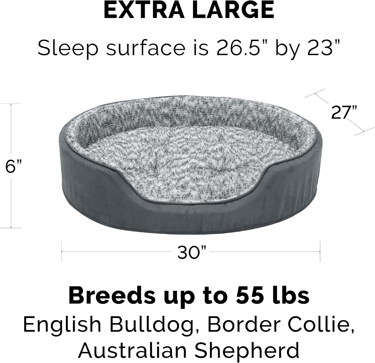 image:imageFurHaven Dog Bed for Small Dogs Oval Lounger with Soft Pillow Cushion Insert for Cozy Comfort Removable Washable Cover Small Faux Fur amp Suede GrayTwo Tone Gray