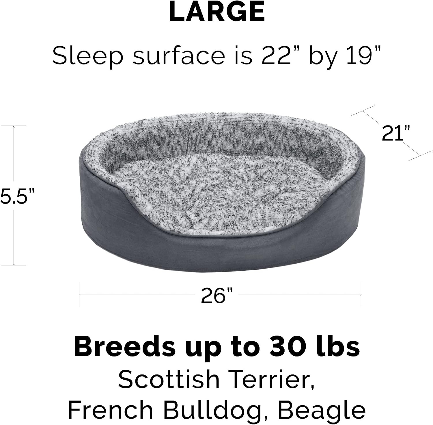 image:imageFurHaven Dog Bed for Small Dogs Oval Lounger with Soft Pillow Cushion Insert for Cozy Comfort Removable Washable Cover Small Faux Fur amp Suede GrayTwo Tone Gray