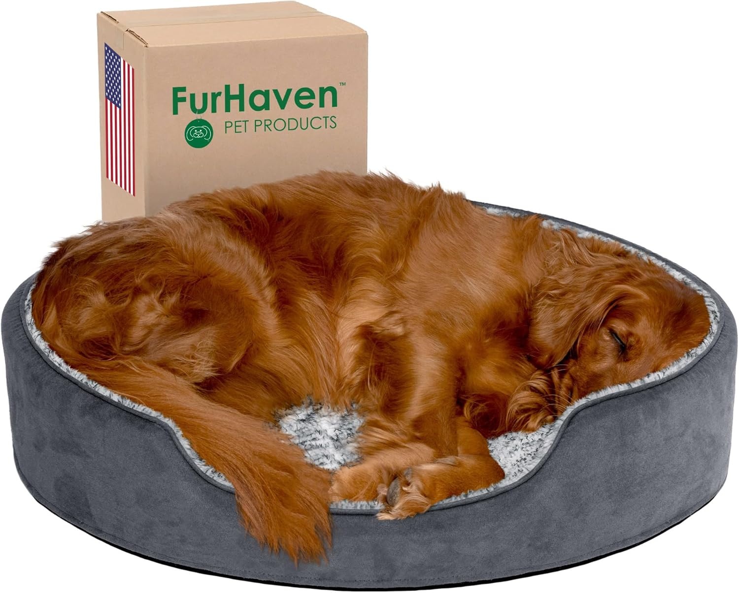 image:imageFurHaven Dog Bed for Small Dogs Oval Lounger with Soft Pillow Cushion Insert for Cozy Comfort Removable Washable Cover Small Faux Fur amp Suede GrayTwo Tone Gray