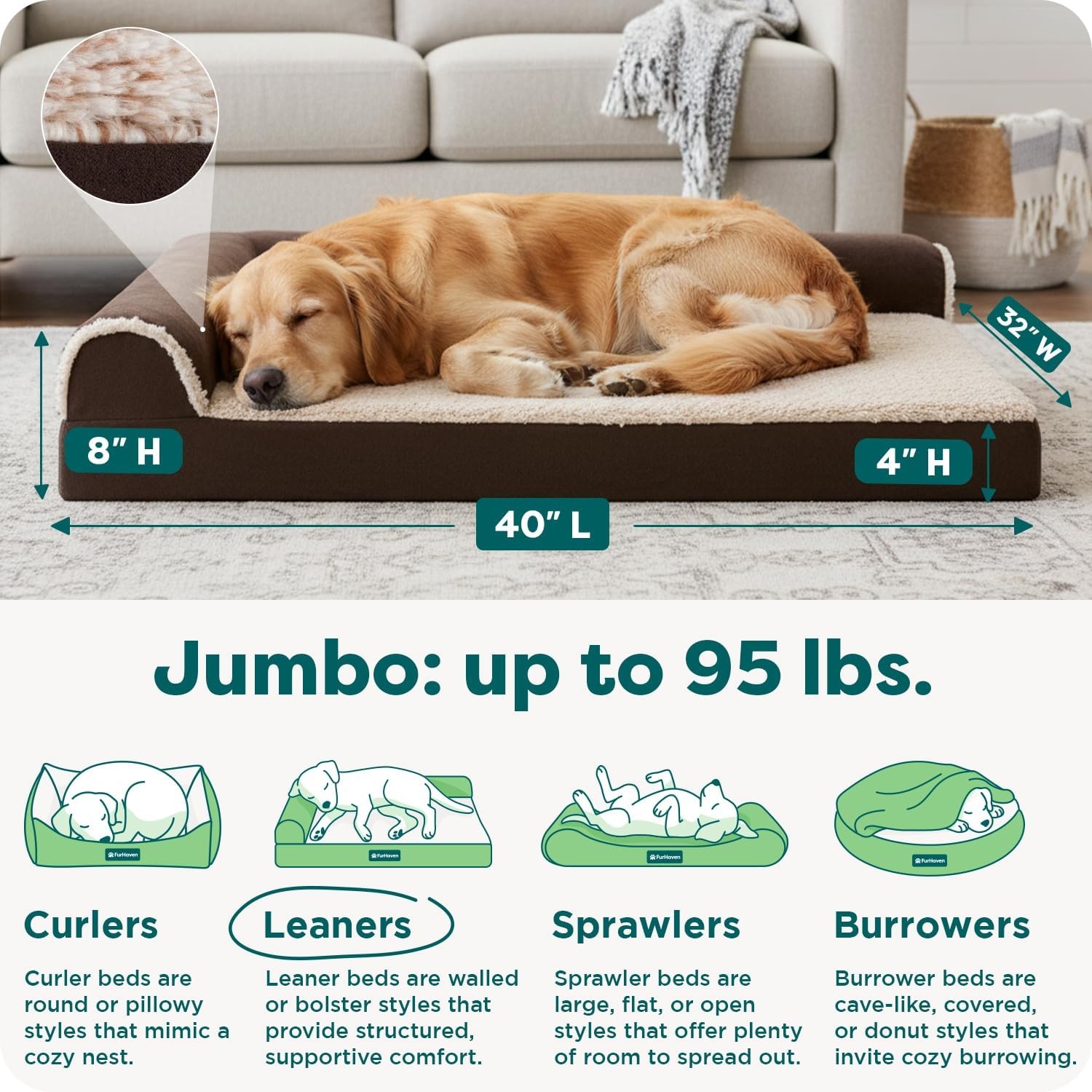 image:imageFurHaven Orthopedic Dog Bed for Large Dogs LShaped Chaise Contour Mattress with Solid Orthopedic Foam Slab for Joint Support Removable Washable Cover Jumbo Plus XXL Faux Fur amp Suede EspressoEspresso