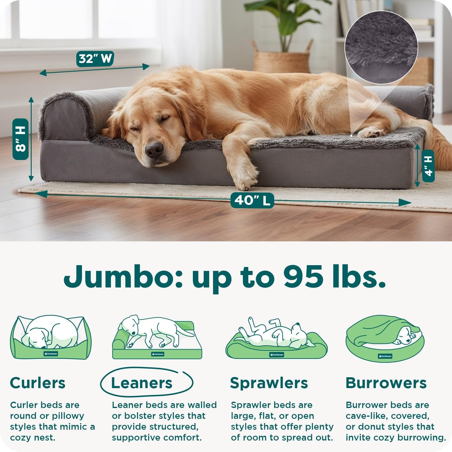 image:imageFurHaven Orthopedic Dog Bed for Large Dogs LShaped Chaise Contour Mattress with Solid Orthopedic Foam Slab for Joint Support Removable Washable Cover Jumbo Plus XXL Faux Fur amp Suede EspressoPlatinum Gray