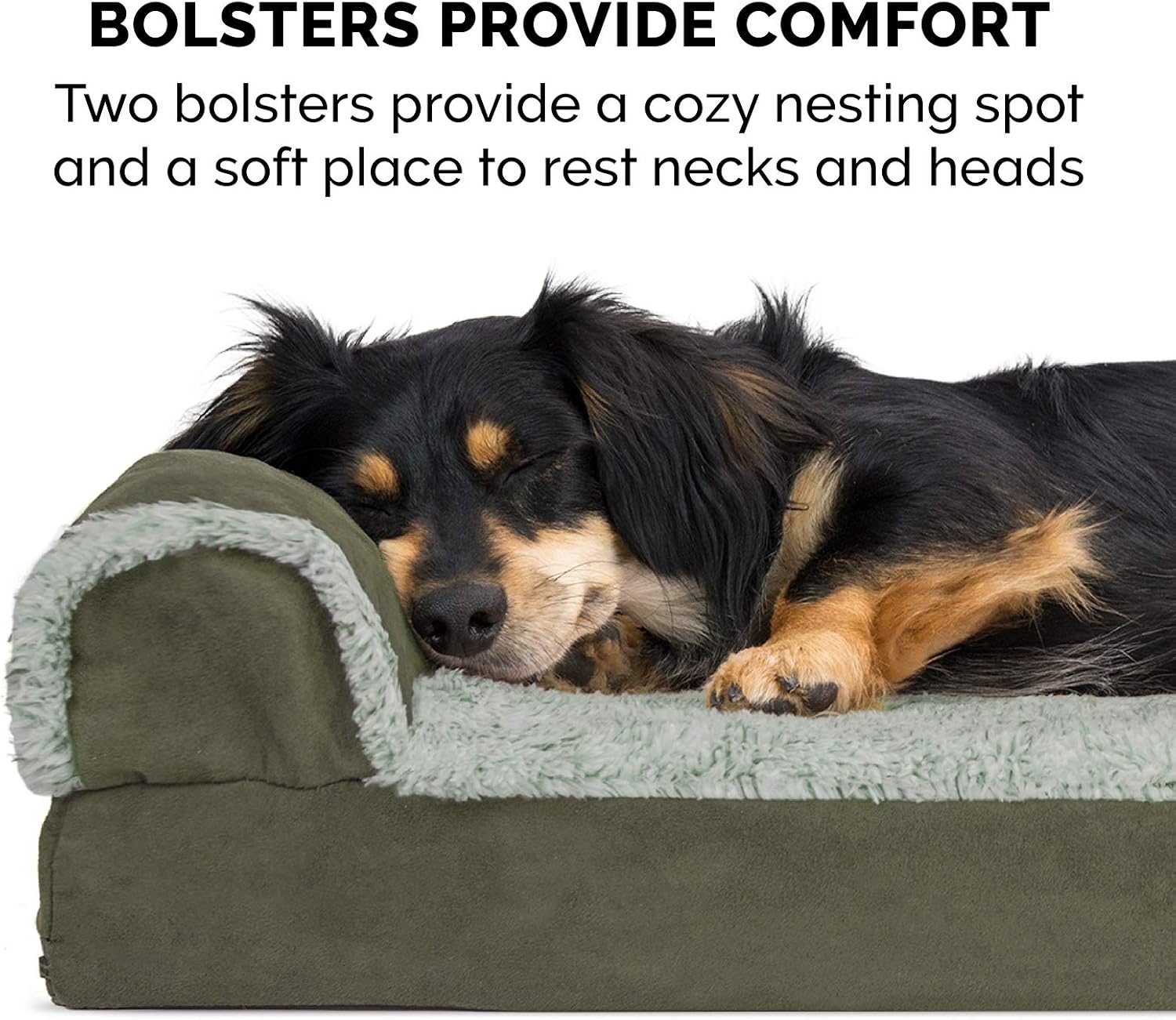 image:imageFurHaven Orthopedic Dog Bed for Large Dogs LShaped Chaise Contour Mattress with Solid Orthopedic Foam Slab for Joint Support Removable Washable Cover Jumbo Plus XXL Faux Fur amp Suede EspressoDark Sage