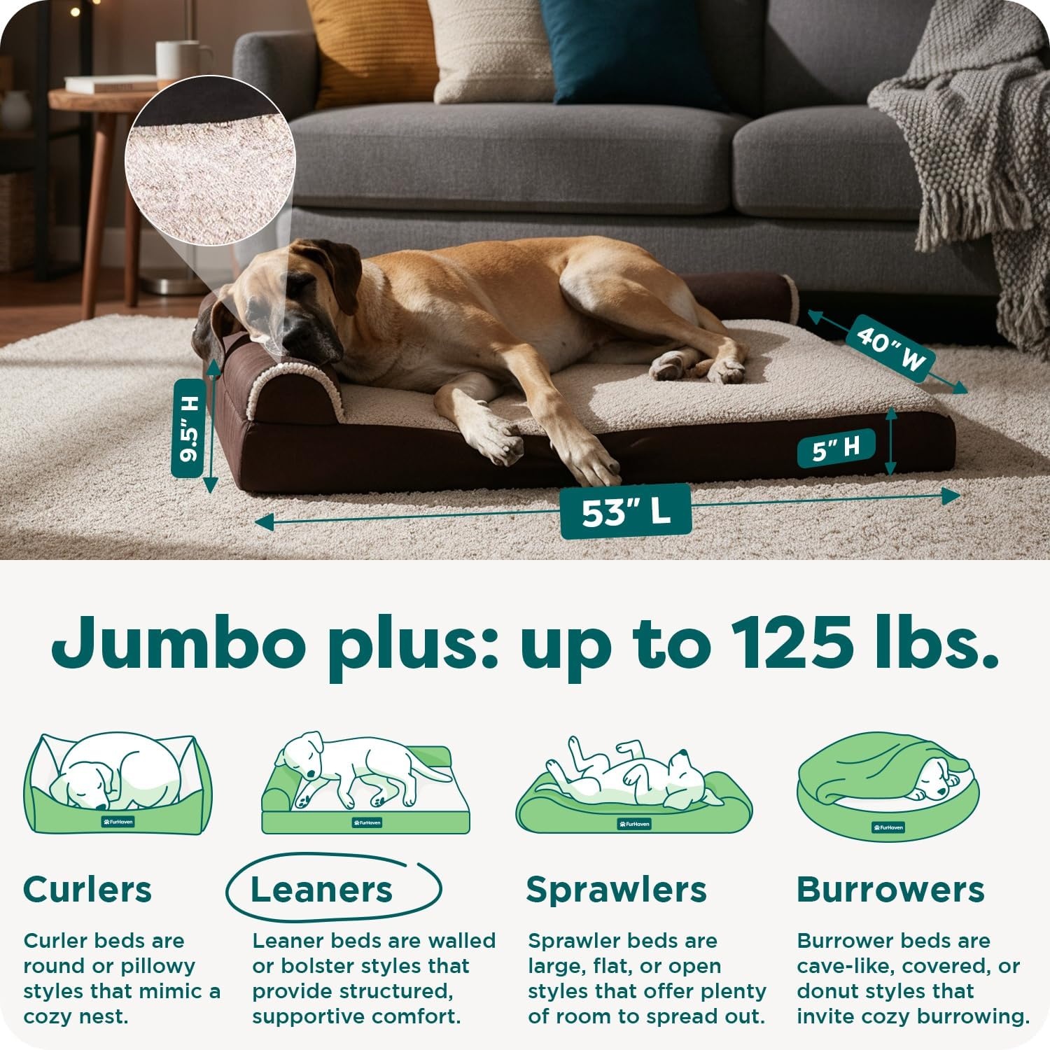 image:imageFurHaven Orthopedic Dog Bed for Large Dogs LShaped Chaise Contour Mattress with Solid Orthopedic Foam Slab for Joint Support Removable Washable Cover Jumbo Plus XXL Faux Fur amp Suede EspressoEspresso