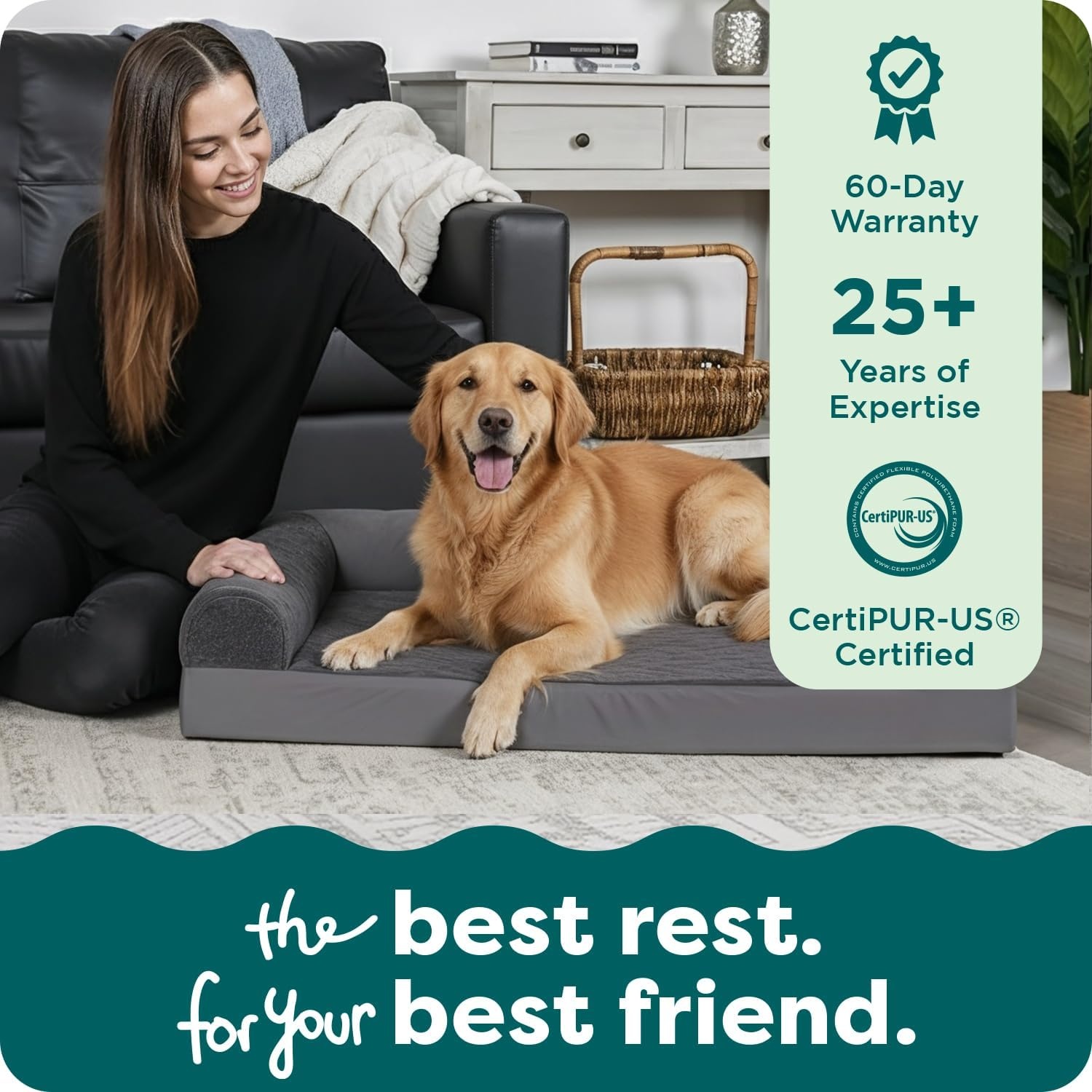 image:imageFurHaven Orthopedic Dog Bed for Large Dogs LShaped Chaise Contour Mattress with Solid Orthopedic Foam Slab for Joint Support Removable Washable Cover Jumbo Plus XXL Faux Fur amp Suede EspressoPlatinum Gray