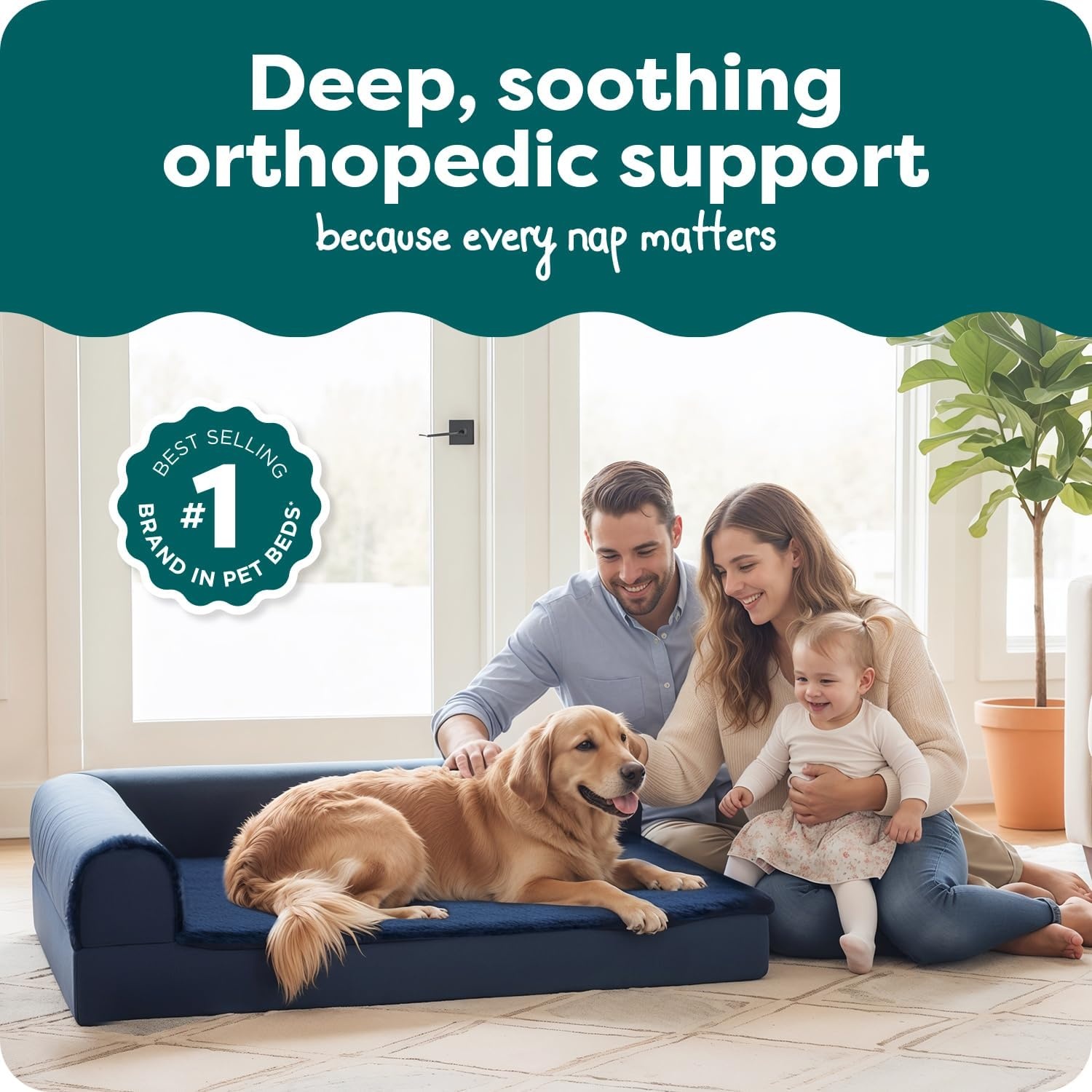 image:imageFurHaven Orthopedic Dog Bed for Large Dogs LShaped Chaise Contour Mattress with Solid Orthopedic Foam Slab for Joint Support Removable Washable Cover Jumbo Plus XXL Faux Fur amp Suede EspressoDeep Sapphire