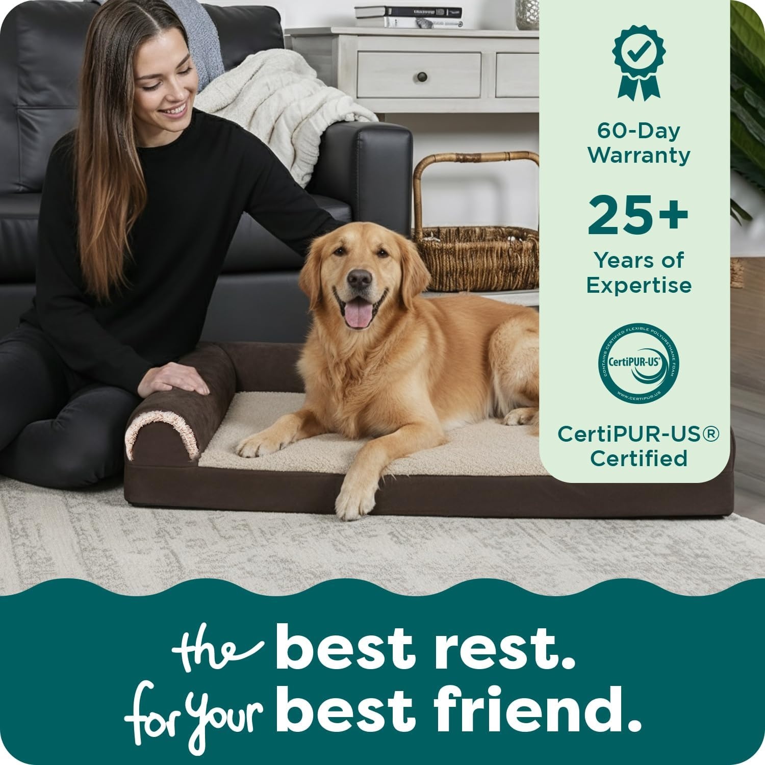 image:imageFurHaven Orthopedic Dog Bed for Large Dogs LShaped Chaise Contour Mattress with Solid Orthopedic Foam Slab for Joint Support Removable Washable Cover Jumbo Plus XXL Faux Fur amp Suede EspressoEspresso
