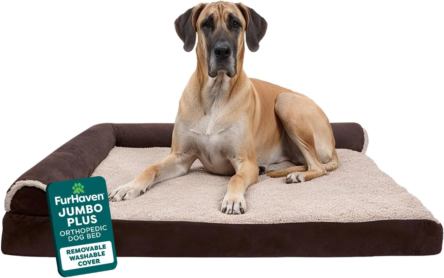 image:imageFurHaven Orthopedic Dog Bed for Large Dogs LShaped Chaise Contour Mattress with Solid Orthopedic Foam Slab for Joint Support Removable Washable Cover Jumbo Plus XXL Faux Fur amp Suede EspressoEspresso