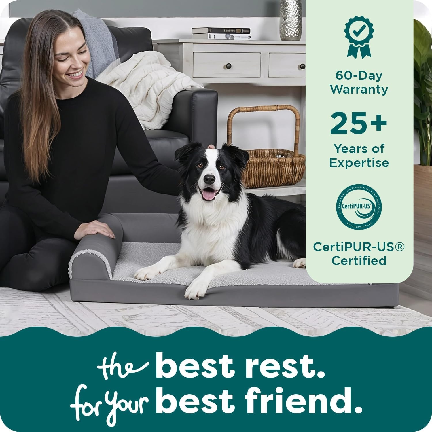 image:imageFurHaven Orthopedic Dog Bed for Large Dogs LShaped Chaise Contour Mattress with Solid Orthopedic Foam Slab for Joint Support Removable Washable Cover Jumbo Plus XXL Faux Fur amp Suede EspressoDeep Sapphire