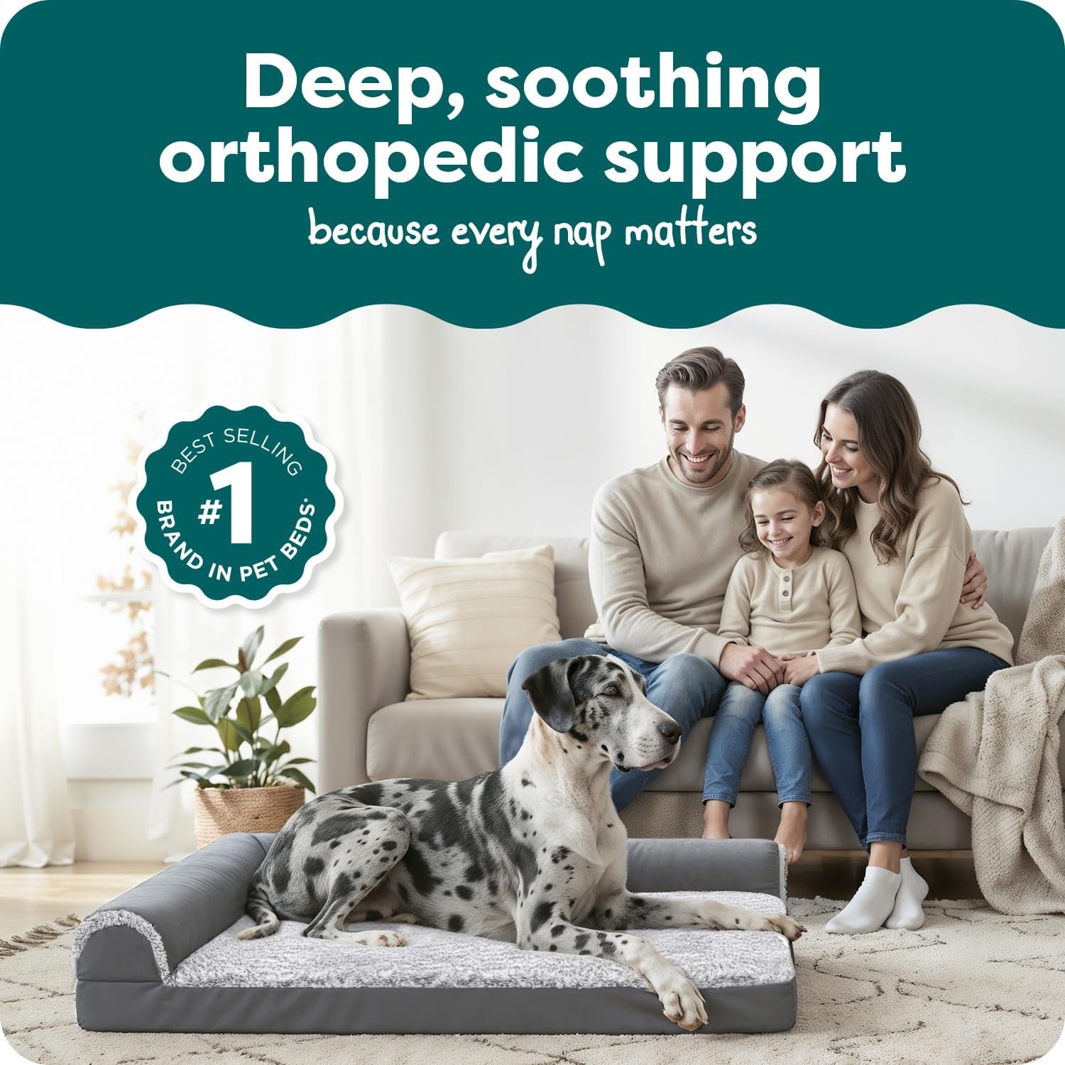 image:imageFurHaven Orthopedic Dog Bed for Large Dogs LShaped Chaise Contour Mattress with Solid Orthopedic Foam Slab for Joint Support Removable Washable Cover Jumbo Plus XXL Faux Fur amp Suede EspressoStone Gray