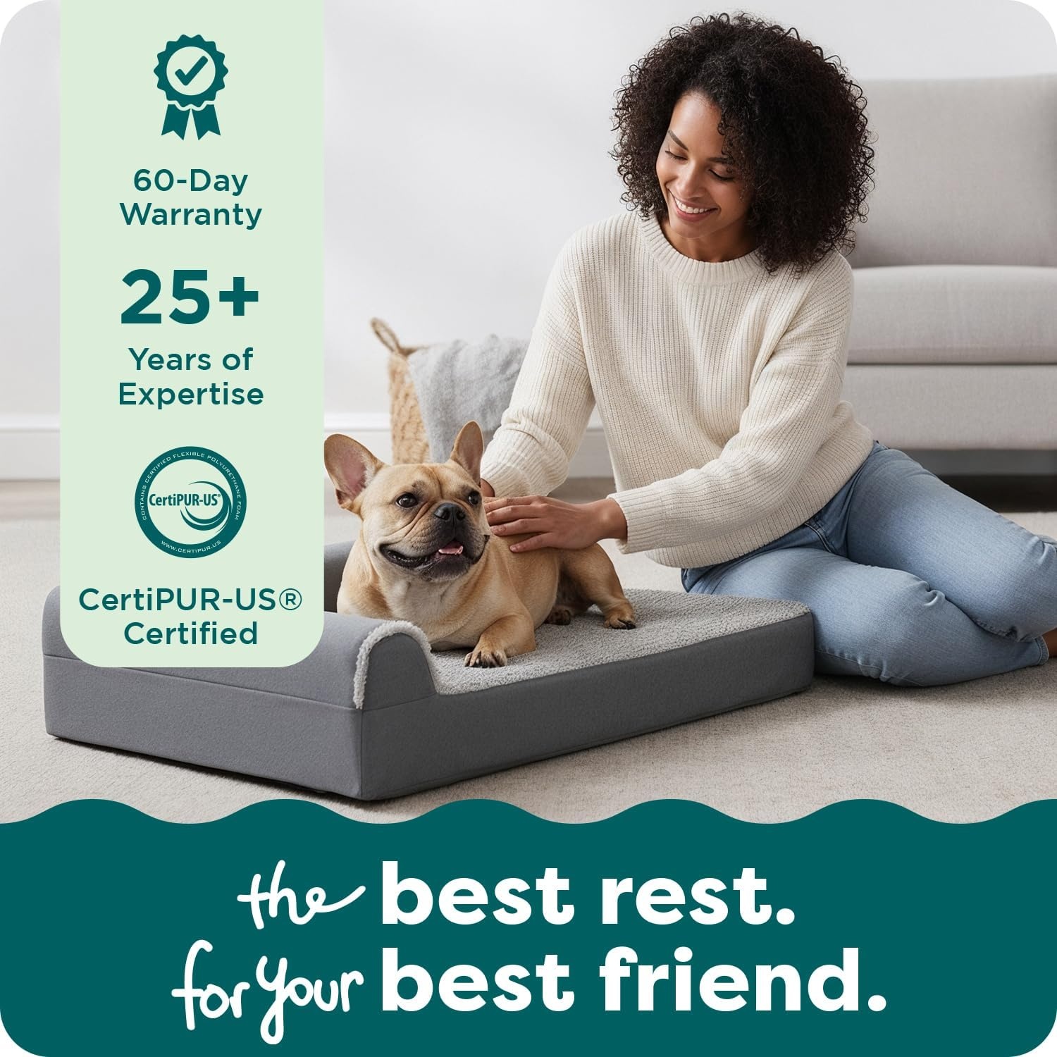 image:imageFurHaven Orthopedic Dog Bed for Large Dogs LShaped Chaise Contour Mattress with Solid Orthopedic Foam Slab for Joint Support Removable Washable Cover Jumbo Plus XXL Faux Fur amp Suede EspressoStone Gray