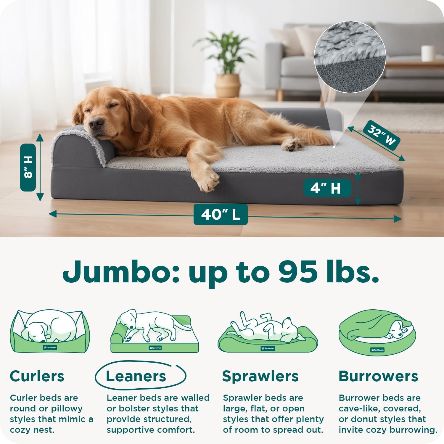 image:imageFurHaven Orthopedic Dog Bed for Large Dogs LShaped Chaise Contour Mattress with Solid Orthopedic Foam Slab for Joint Support Removable Washable Cover Jumbo Plus XXL Faux Fur amp Suede EspressoStone Gray