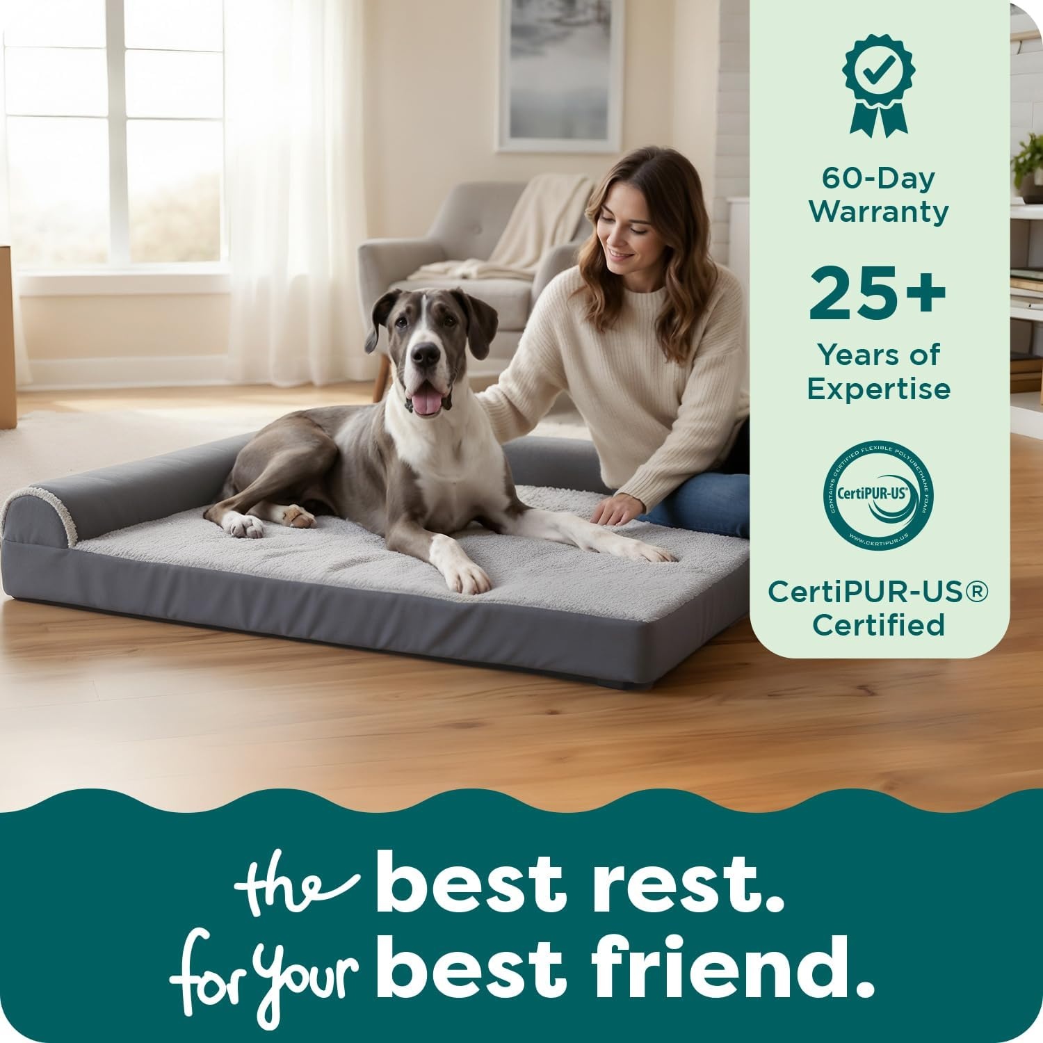 image:imageFurHaven Orthopedic Dog Bed for Large Dogs LShaped Chaise Contour Mattress with Solid Orthopedic Foam Slab for Joint Support Removable Washable Cover Jumbo Plus XXL Faux Fur amp Suede EspressoDeep Sapphire