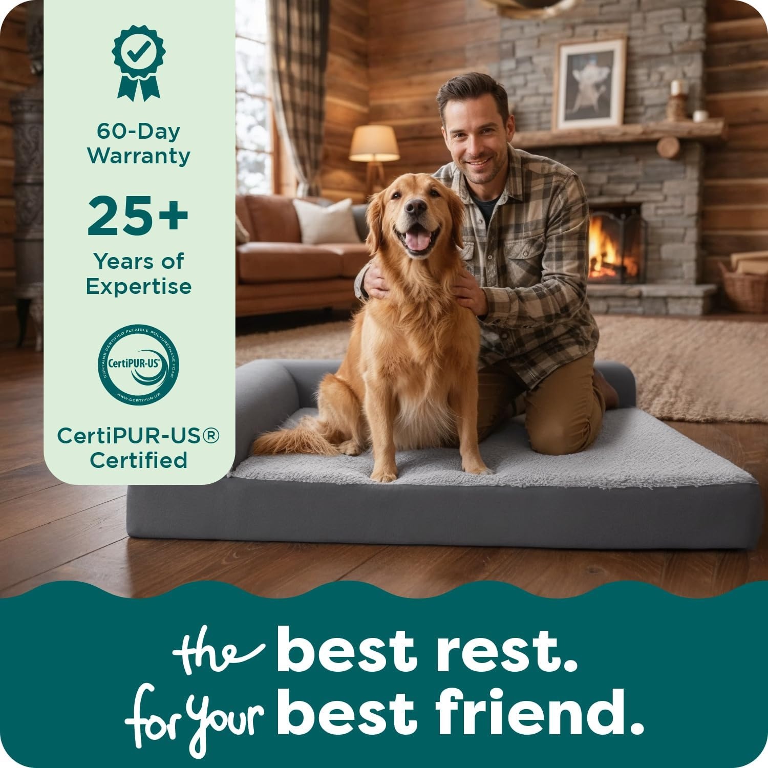image:imageFurHaven Orthopedic Dog Bed for Large Dogs LShaped Chaise Contour Mattress with Solid Orthopedic Foam Slab for Joint Support Removable Washable Cover Jumbo Plus XXL Faux Fur amp Suede EspressoStone Gray