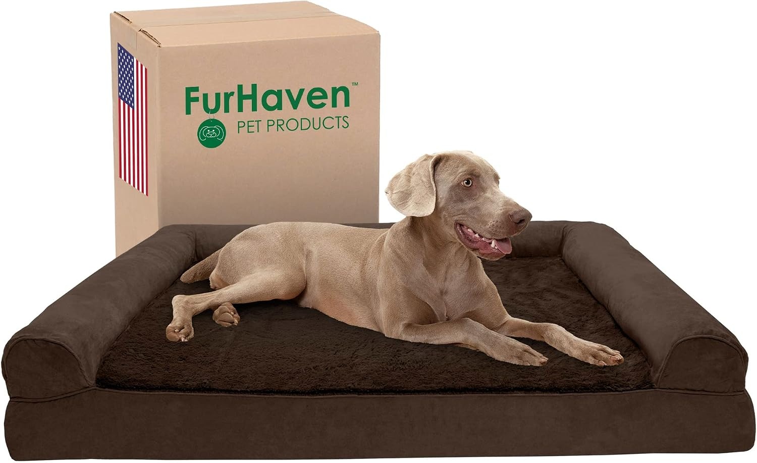 image:imageFurHaven Orthopedic Dog Bed for Large Dogs SofaStyle with Cool GelTop Foam with a Solid Orthopedic Foam Base for Joint Support Removable Washable Cover Jumbo XL Plush amp Suede GrayEspresso