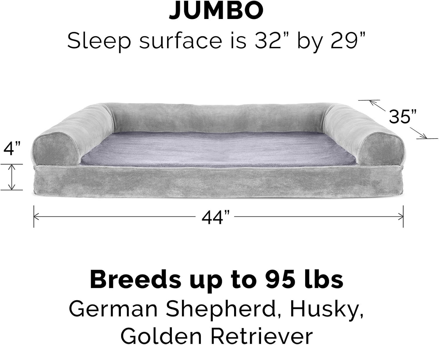 image:imageFurHaven Orthopedic Dog Bed for Large Dogs SofaStyle with Cool GelTop Foam with a Solid Orthopedic Foam Base for Joint Support Removable Washable Cover Jumbo XL Plush amp Suede GraySmoke Gray