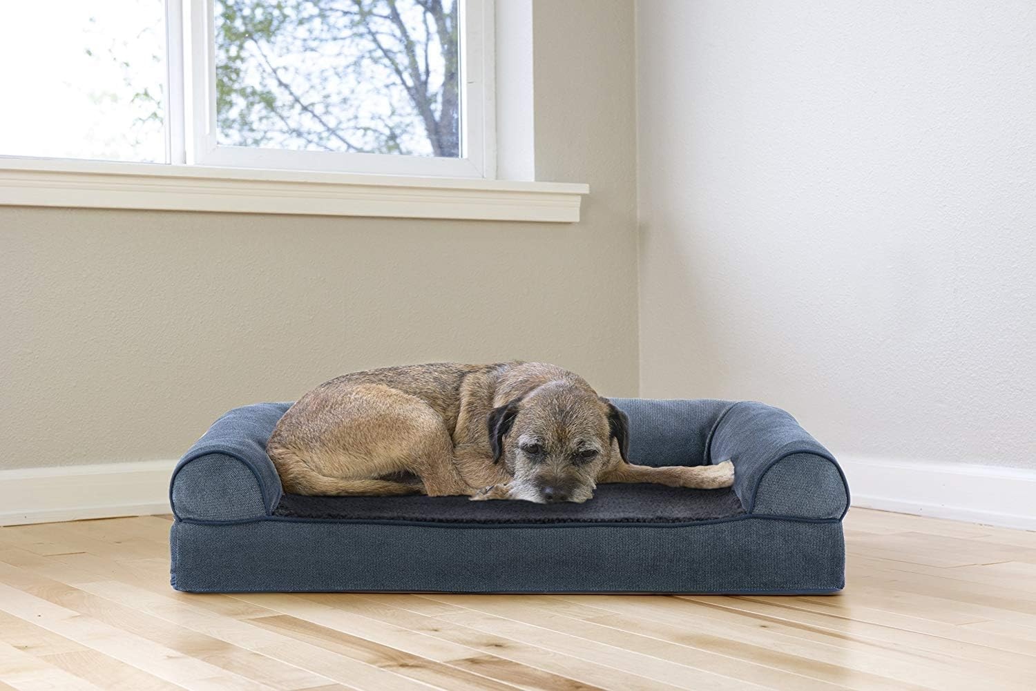 image:imageFurHaven Orthopedic Dog Bed for Large Dogs SofaStyle with Cool GelTop Foam with a Solid Orthopedic Foam Base for Joint Support Removable Washable Cover Jumbo XL Plush amp Suede GrayOrion Blue