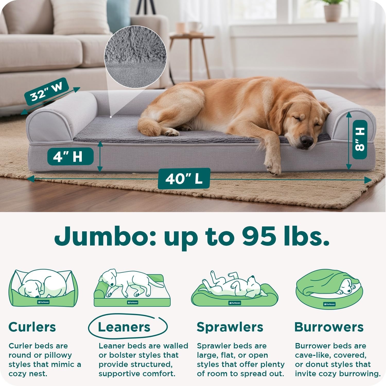 image:imageFurHaven Orthopedic Dog Bed for Large Dogs SofaStyle with Cool GelTop Foam with a Solid Orthopedic Foam Base for Joint Support Removable Washable Cover Jumbo XL Plush amp Suede GrayGray