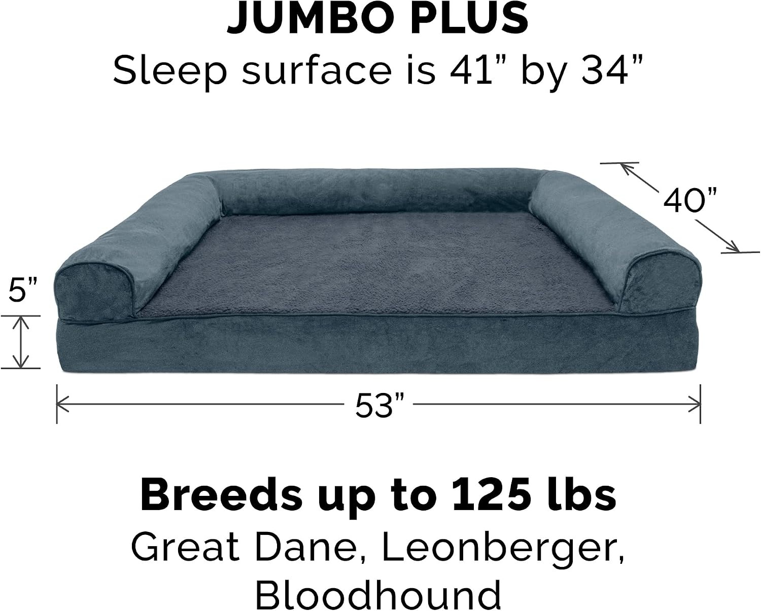 image:imageFurHaven Orthopedic Dog Bed for Large Dogs SofaStyle with Cool GelTop Foam with a Solid Orthopedic Foam Base for Joint Support Removable Washable Cover Jumbo XL Plush amp Suede GrayOrion Blue