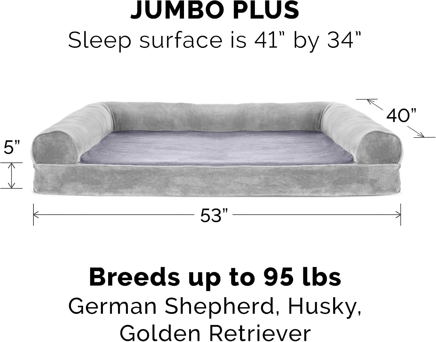 image:imageFurHaven Orthopedic Dog Bed for Large Dogs SofaStyle with Cool GelTop Foam with a Solid Orthopedic Foam Base for Joint Support Removable Washable Cover Jumbo XL Plush amp Suede GraySmoke Gray