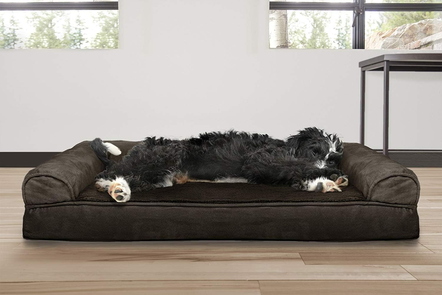 image:imageFurHaven Orthopedic Dog Bed for Large Dogs SofaStyle with Cool GelTop Foam with a Solid Orthopedic Foam Base for Joint Support Removable Washable Cover Jumbo XL Plush amp Suede GrayEspresso