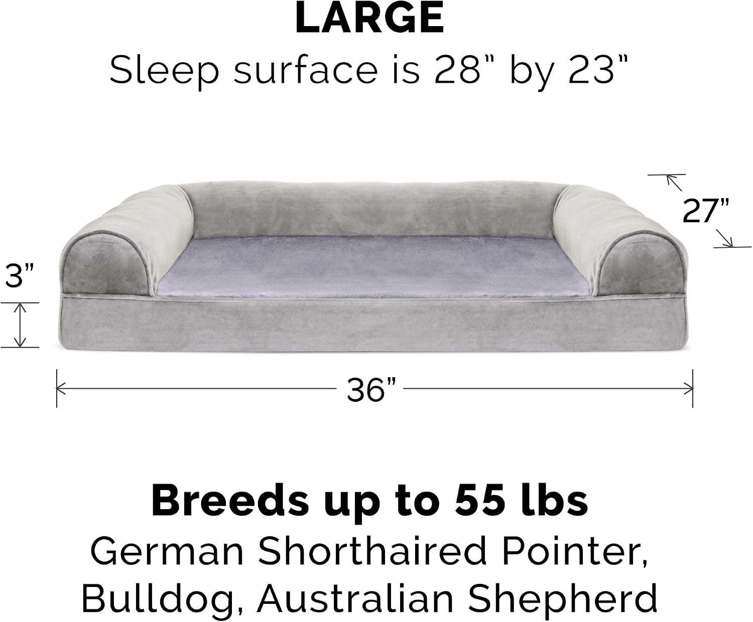 image:imageFurHaven Orthopedic Dog Bed for Large Dogs SofaStyle with Cool GelTop Foam with a Solid Orthopedic Foam Base for Joint Support Removable Washable Cover Jumbo XL Plush amp Suede GraySmoke Gray
