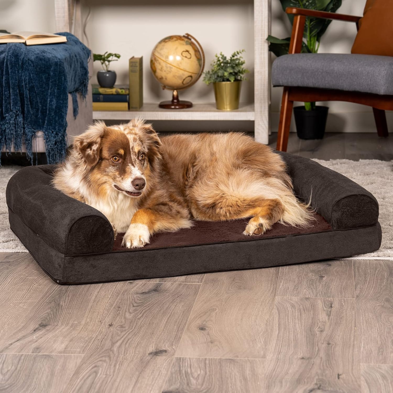 image:imageFurHaven Orthopedic Dog Bed for Large Dogs SofaStyle with Cool GelTop Foam with a Solid Orthopedic Foam Base for Joint Support Removable Washable Cover Jumbo XL Plush amp Suede GrayCoffee