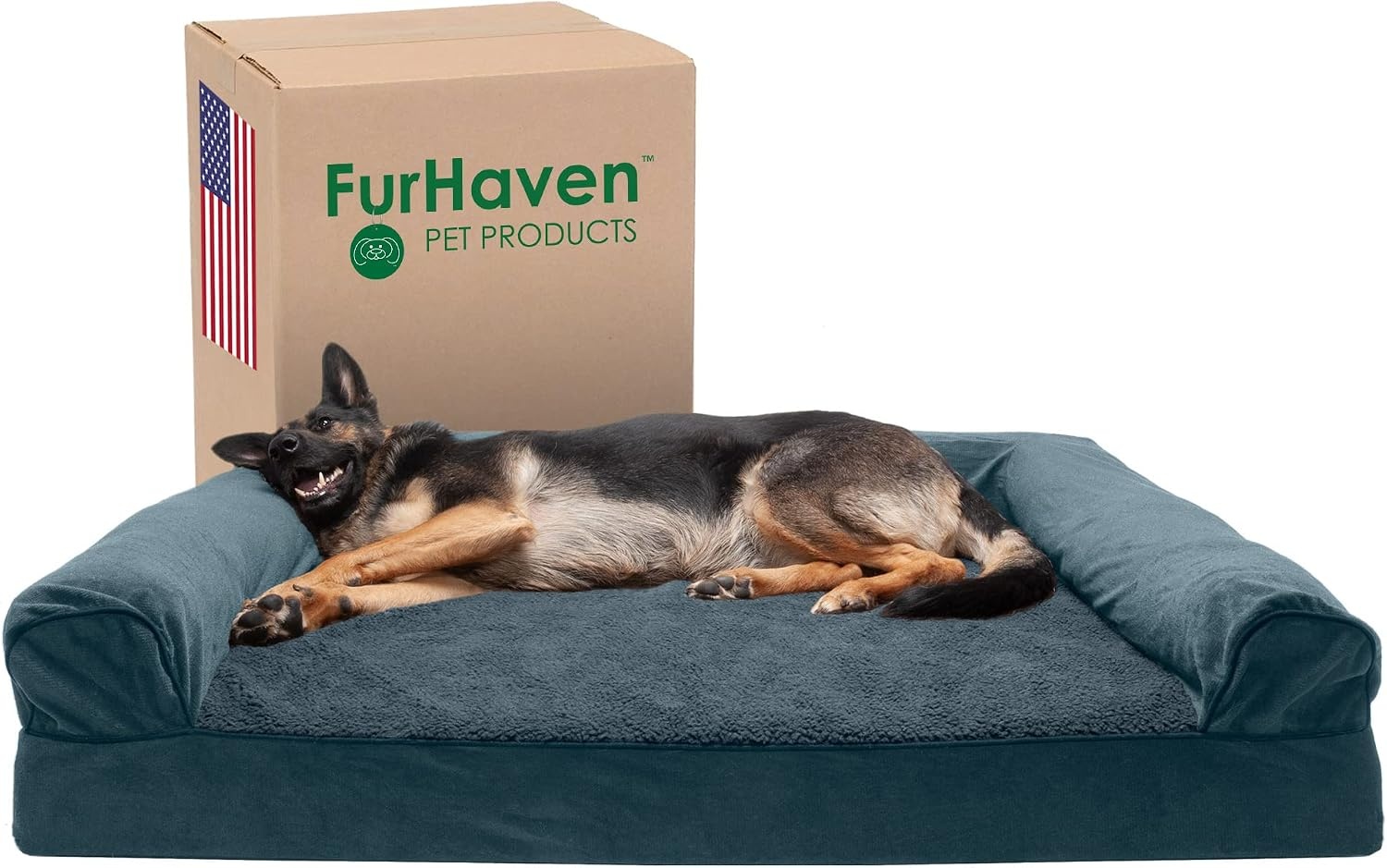 image:imageFurHaven Orthopedic Dog Bed for Large Dogs SofaStyle with Cool GelTop Foam with a Solid Orthopedic Foam Base for Joint Support Removable Washable Cover Jumbo XL Plush amp Suede GrayOrion Blue
