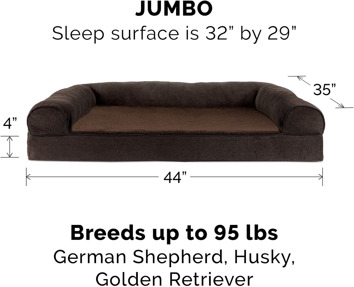 image:imageFurHaven Orthopedic Dog Bed for Large Dogs SofaStyle with Cool GelTop Foam with a Solid Orthopedic Foam Base for Joint Support Removable Washable Cover Jumbo XL Plush amp Suede GrayCoffee